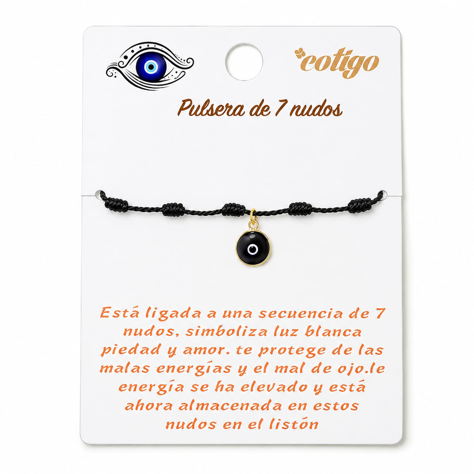 PULSERA 7 NUDOS COLOR NEGRO CON OJO TURCO