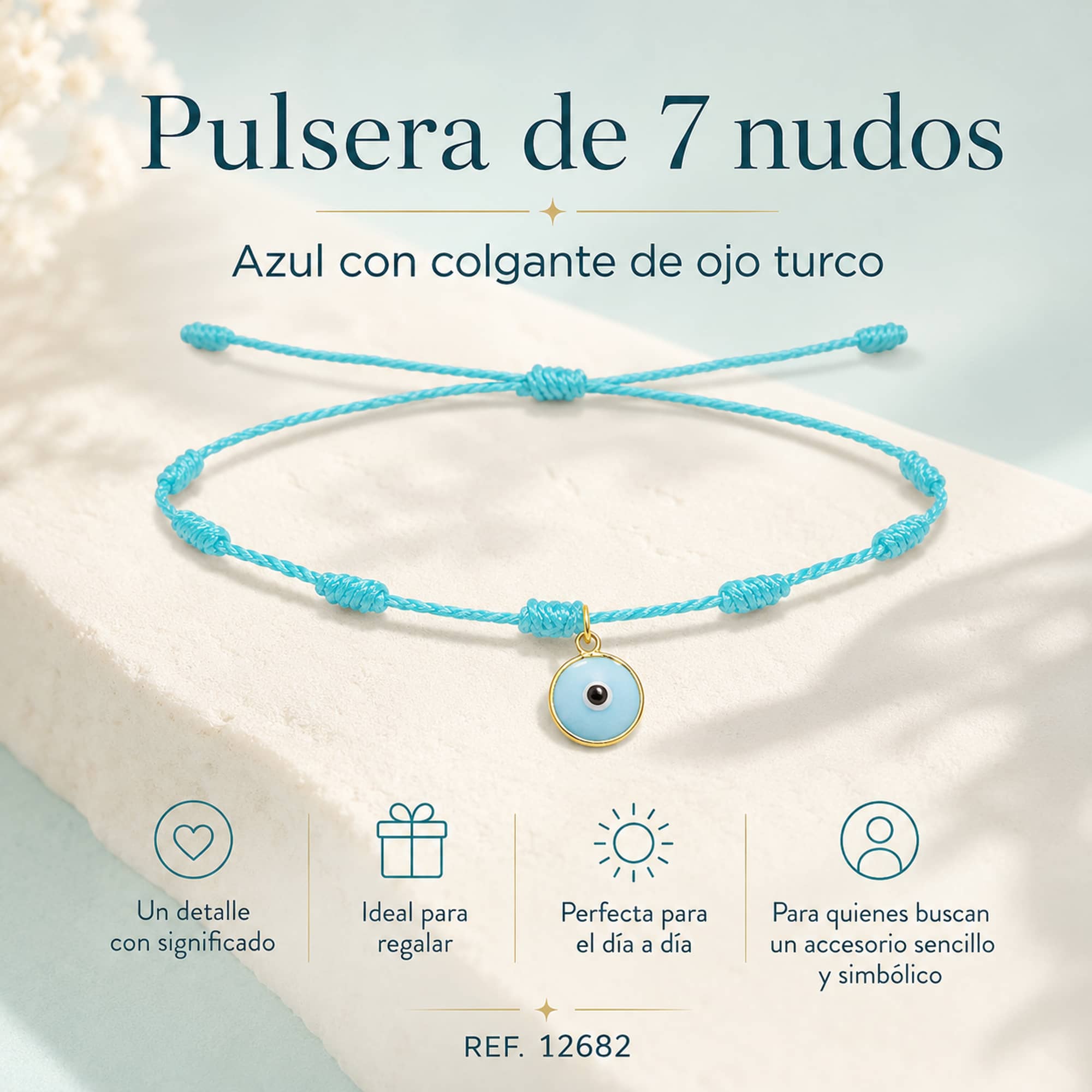 PULSERA 7 NUDOS AZUL CON COLGANTE DE OJO TURCO