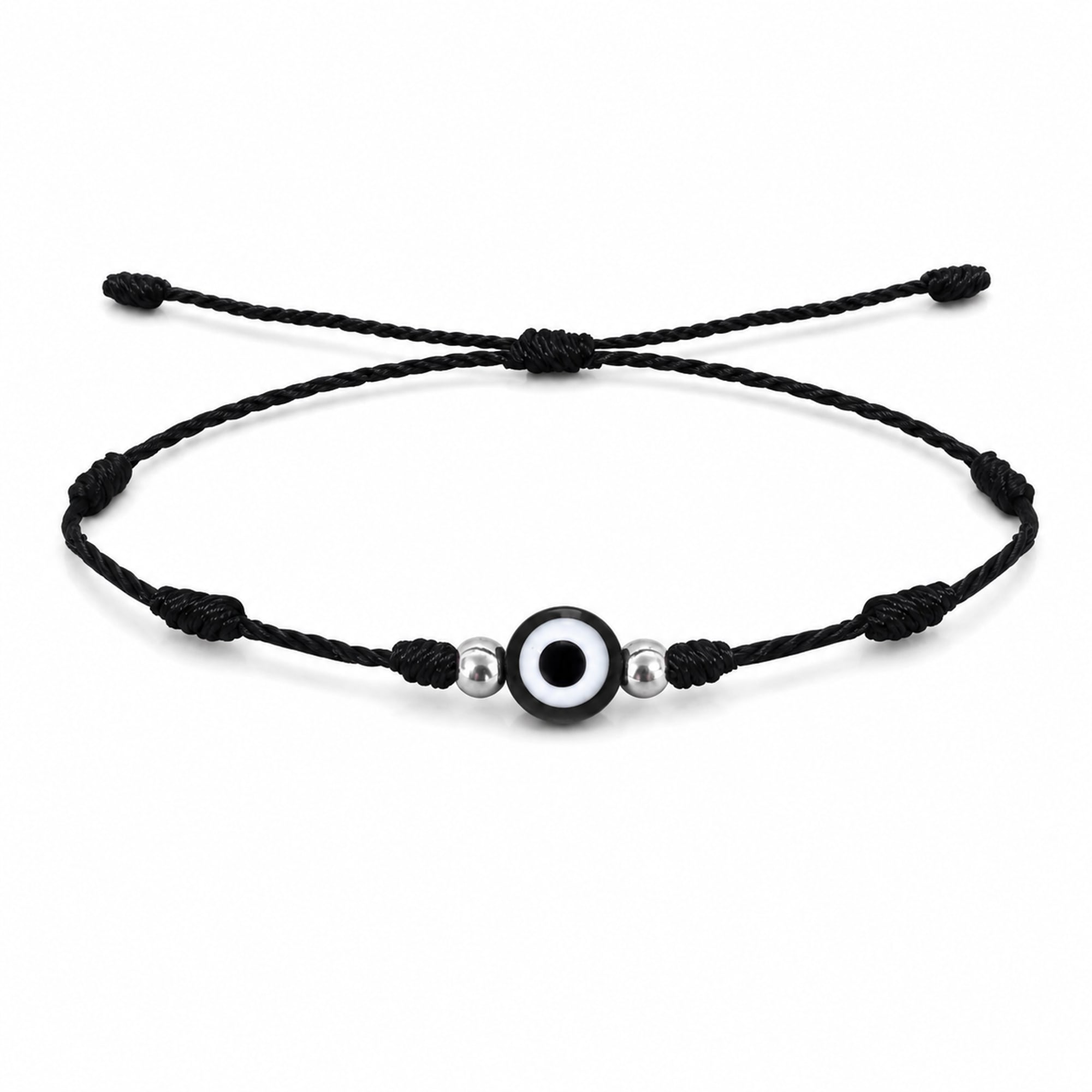 PULSERA 7 NUDOS COLOR NEGRO CON OJO TURCO