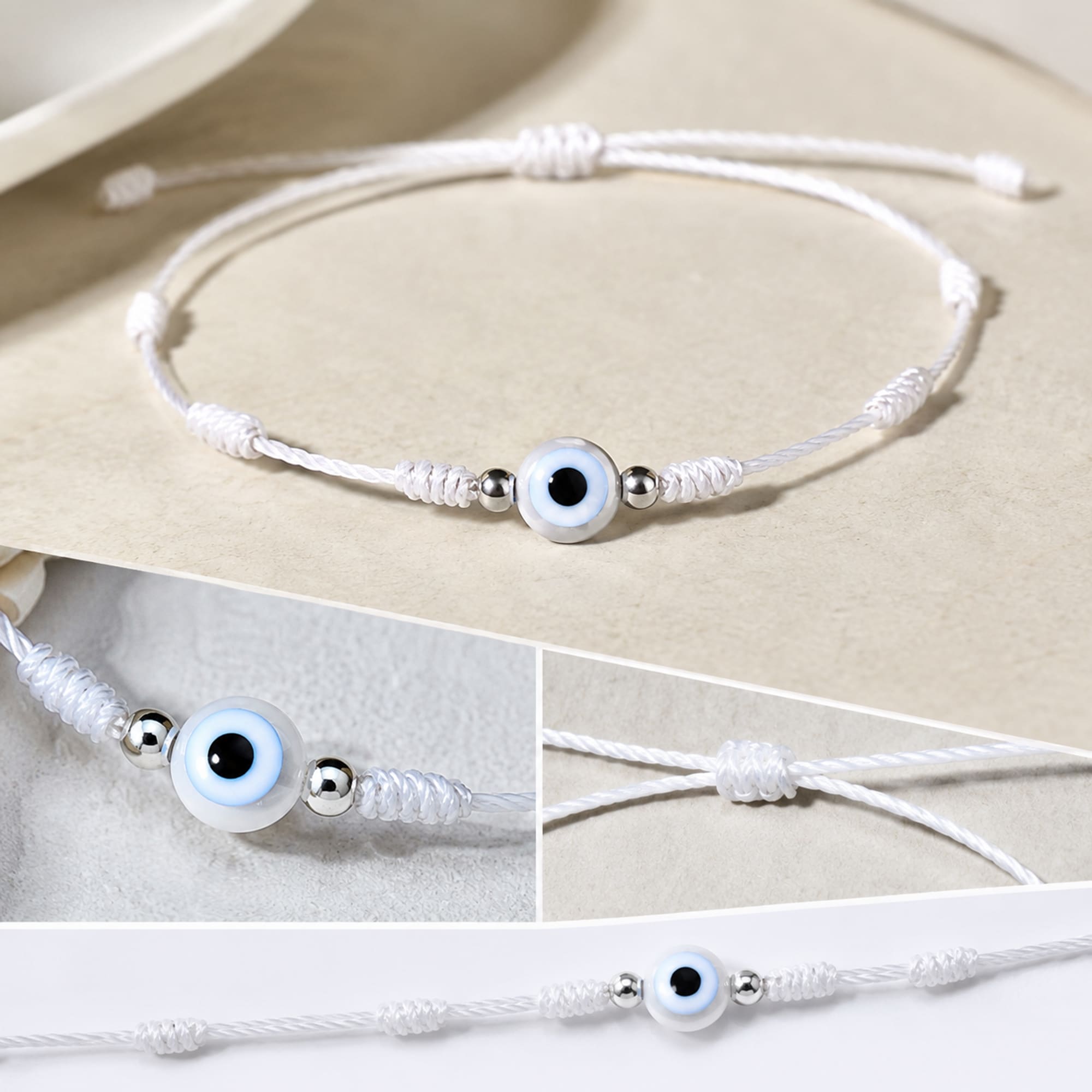 PULSERA 7 NUDOS BLANCO CON OJO TURCO