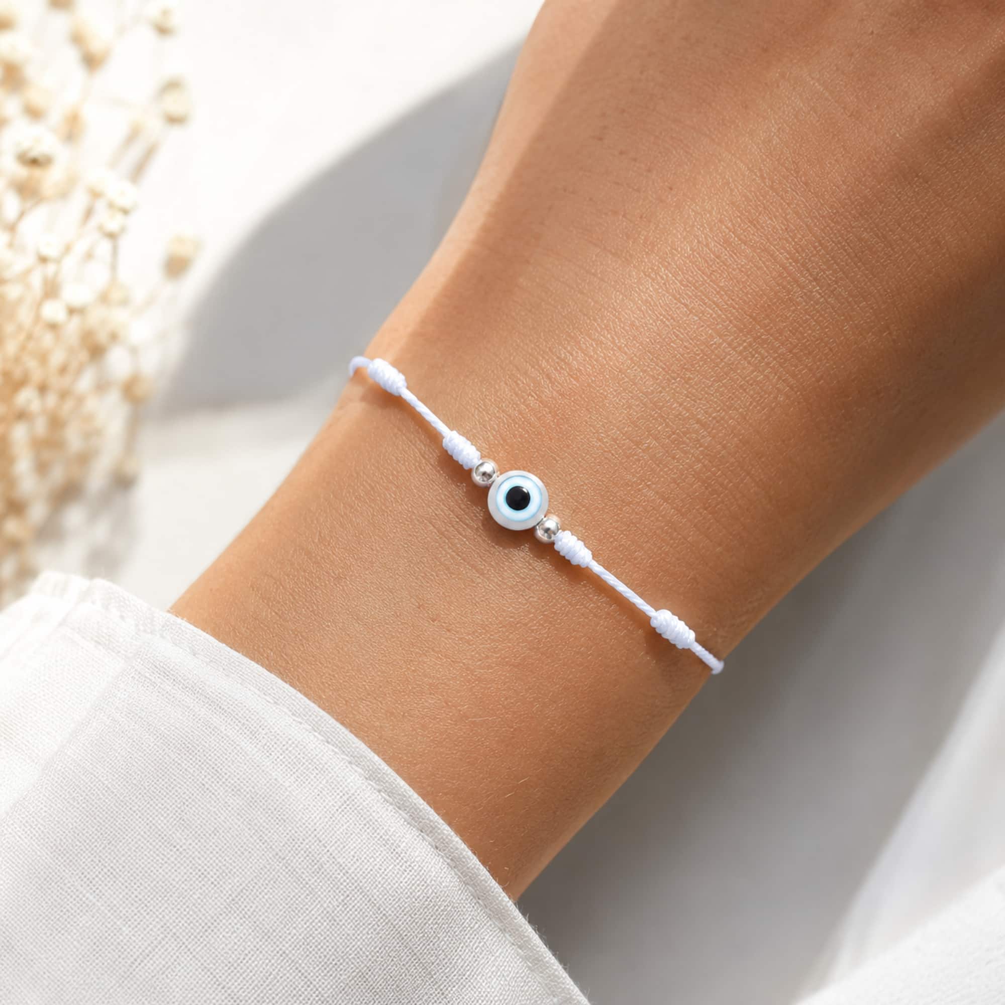 PULSERA 7 NUDOS BLANCO CON OJO TURCO