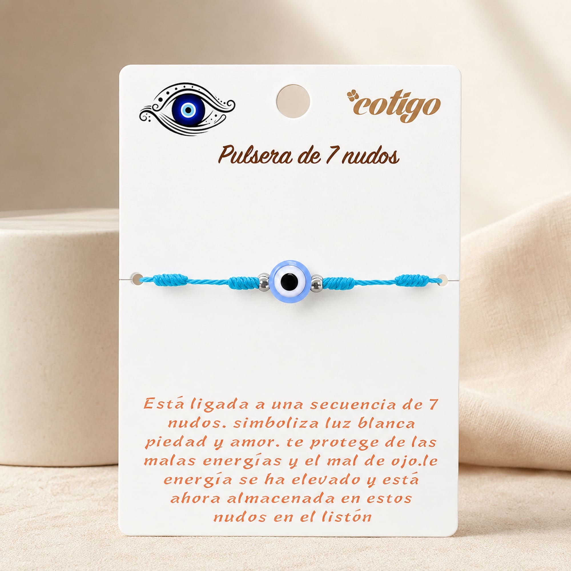 PULSERA 7 NUDOS AZUL CON OJO TURCO