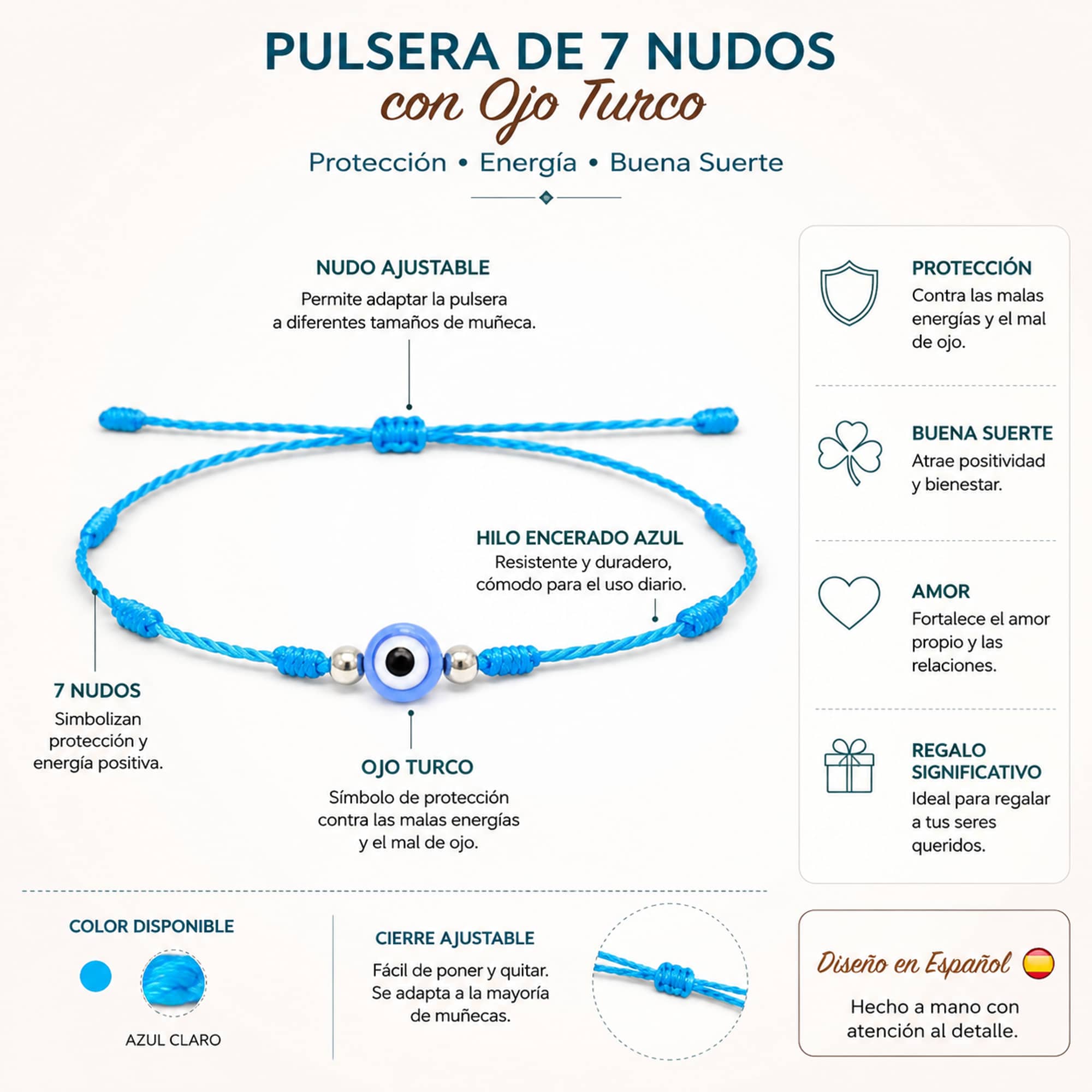 PULSERA 7 NUDOS AZUL CON OJO TURCO