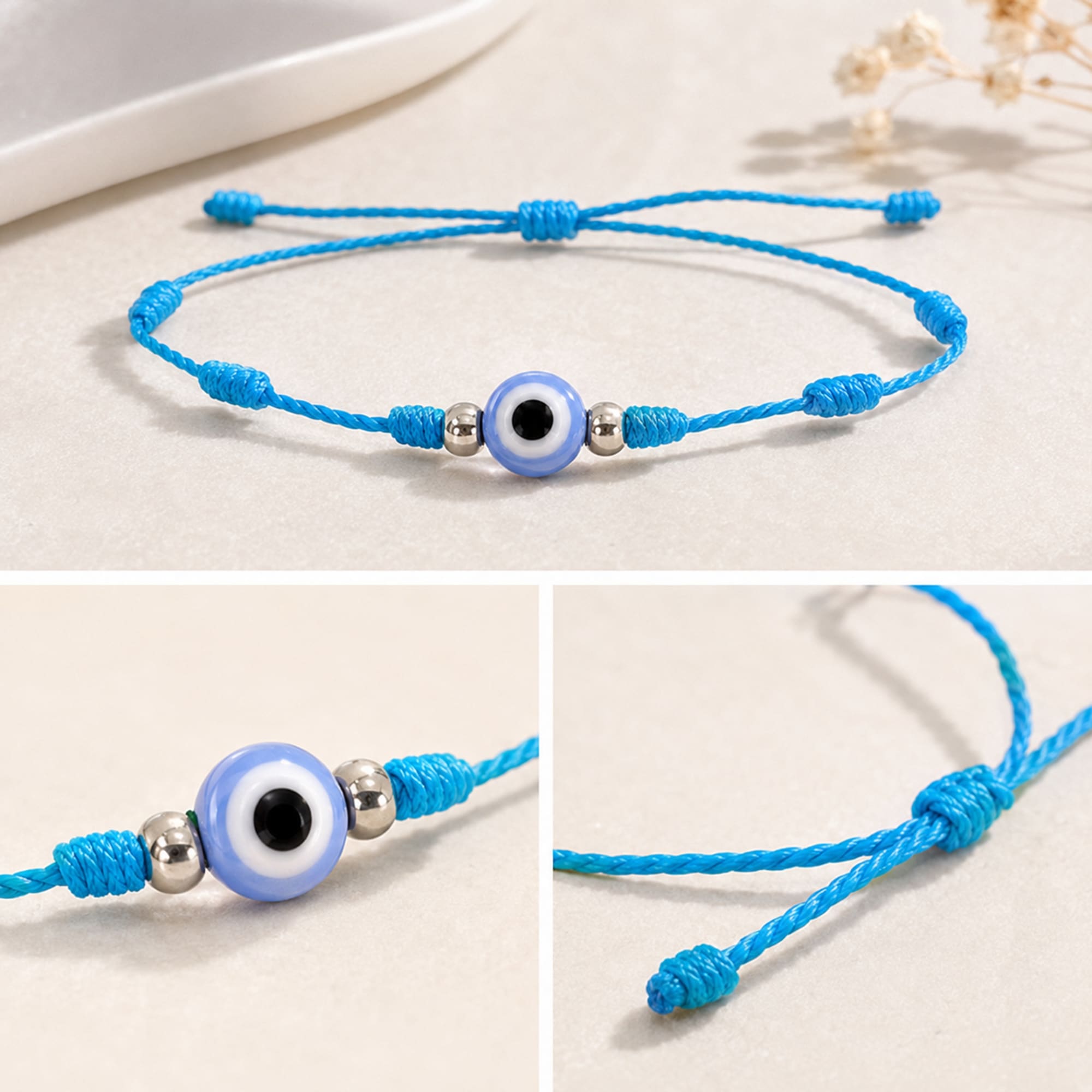 PULSERA 7 NUDOS AZUL CON OJO TURCO