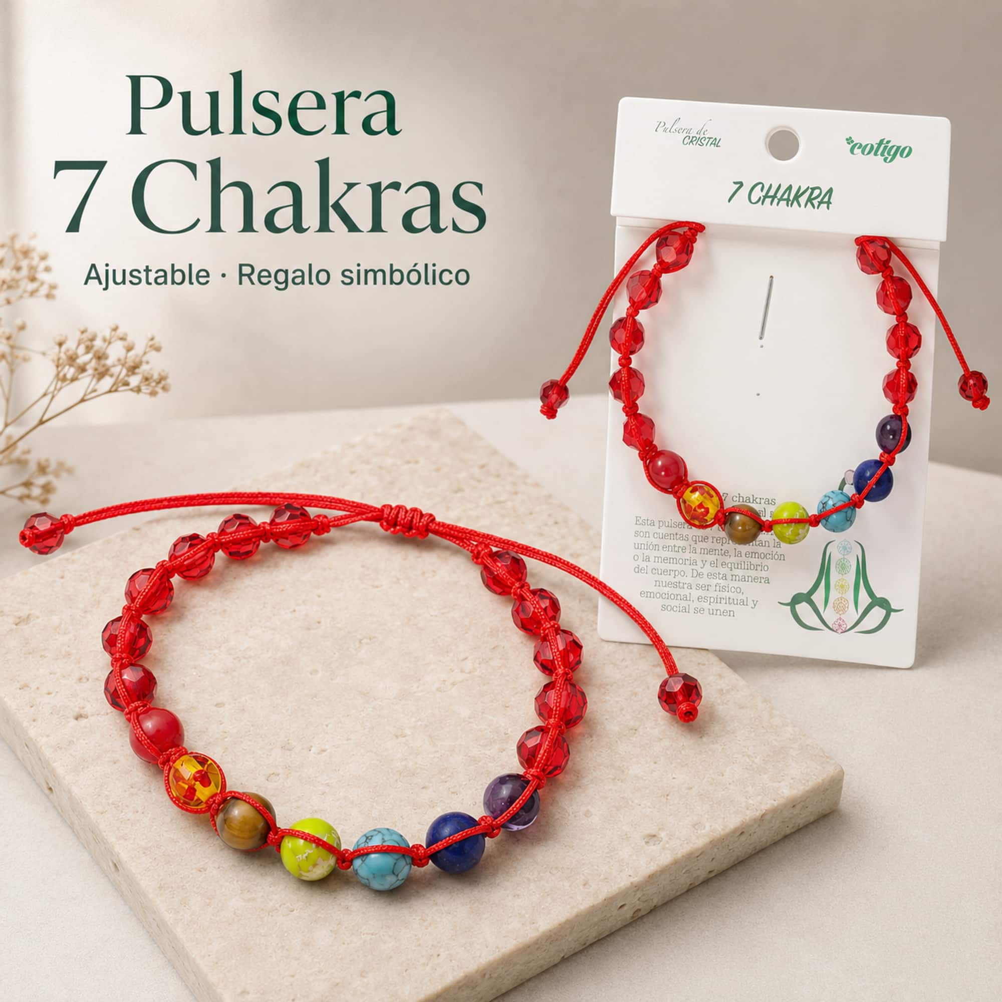 PULSERA 7 CHAKRAS CON CRISTAL DE HILO TRENZADO