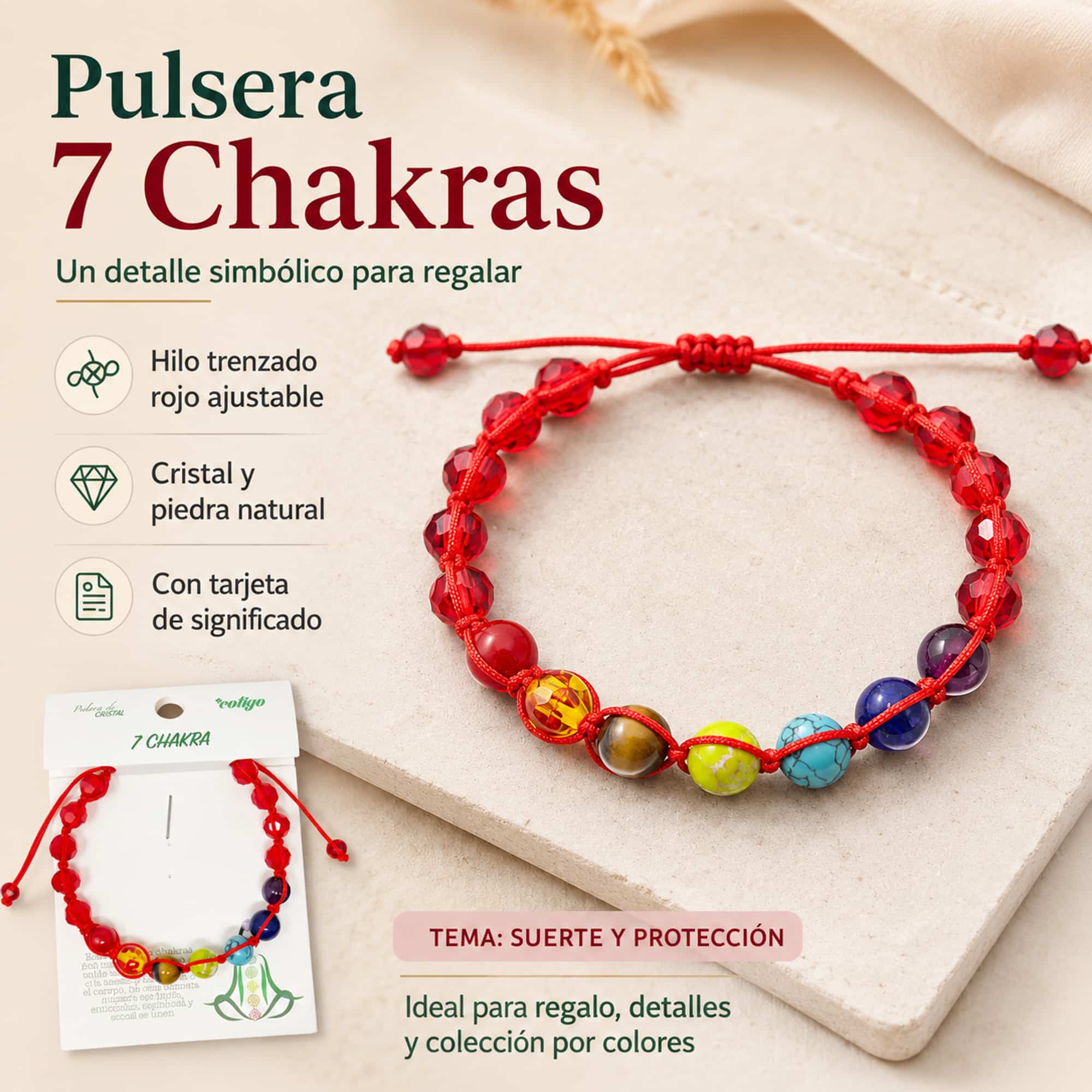PULSERA 7 CHAKRAS CON CRISTAL DE HILO TRENZADO