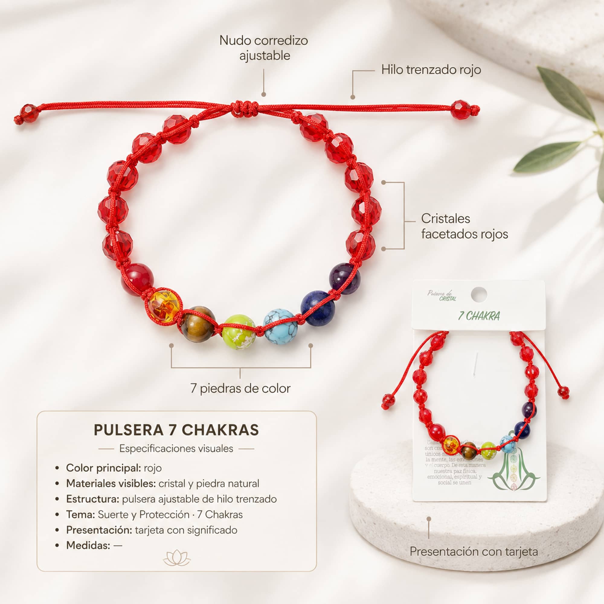 PULSERA 7 CHAKRAS CON CRISTAL DE HILO TRENZADO