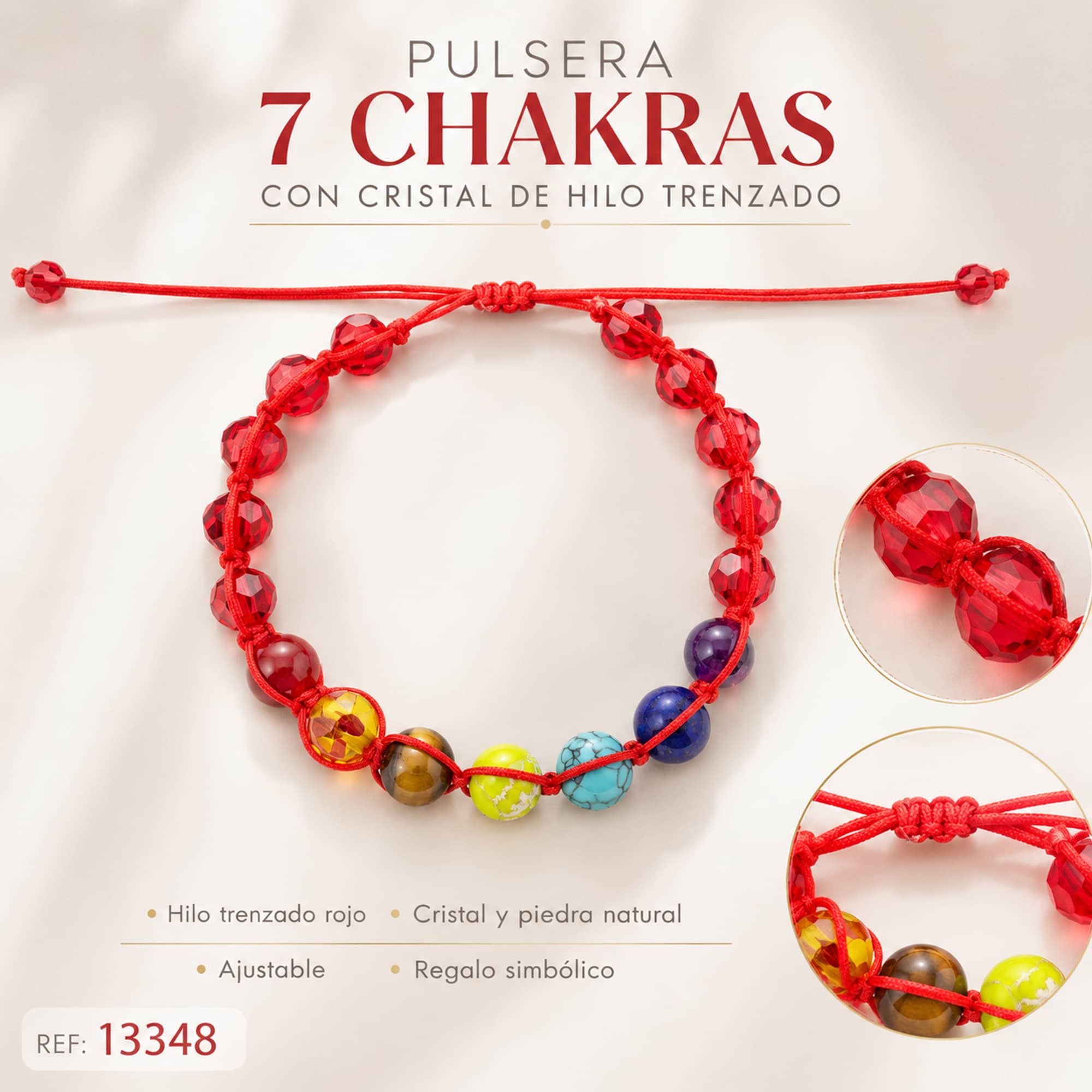 PULSERA 7 CHAKRAS CON CRISTAL DE HILO TRENZADO