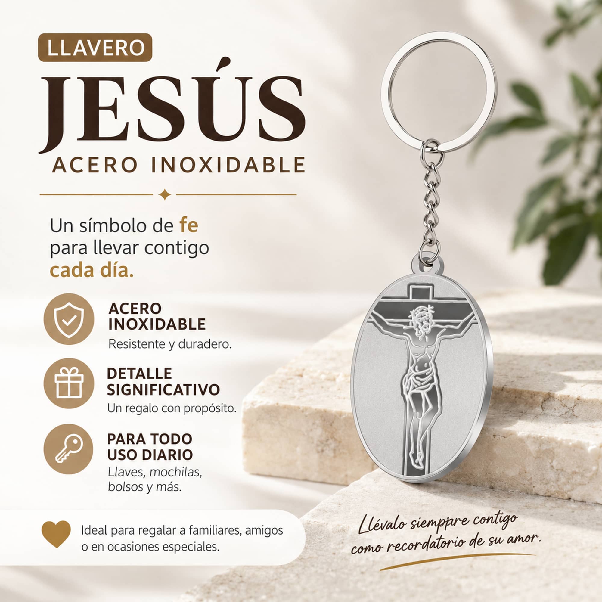 LLAVERO JESÚS ACERO INOXIDABLE