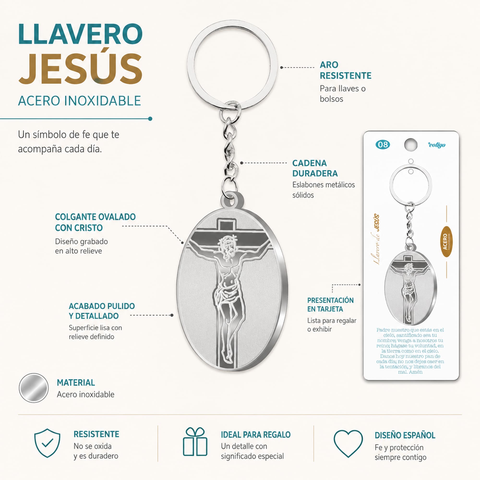 LLAVERO JESÚS ACERO INOXIDABLE