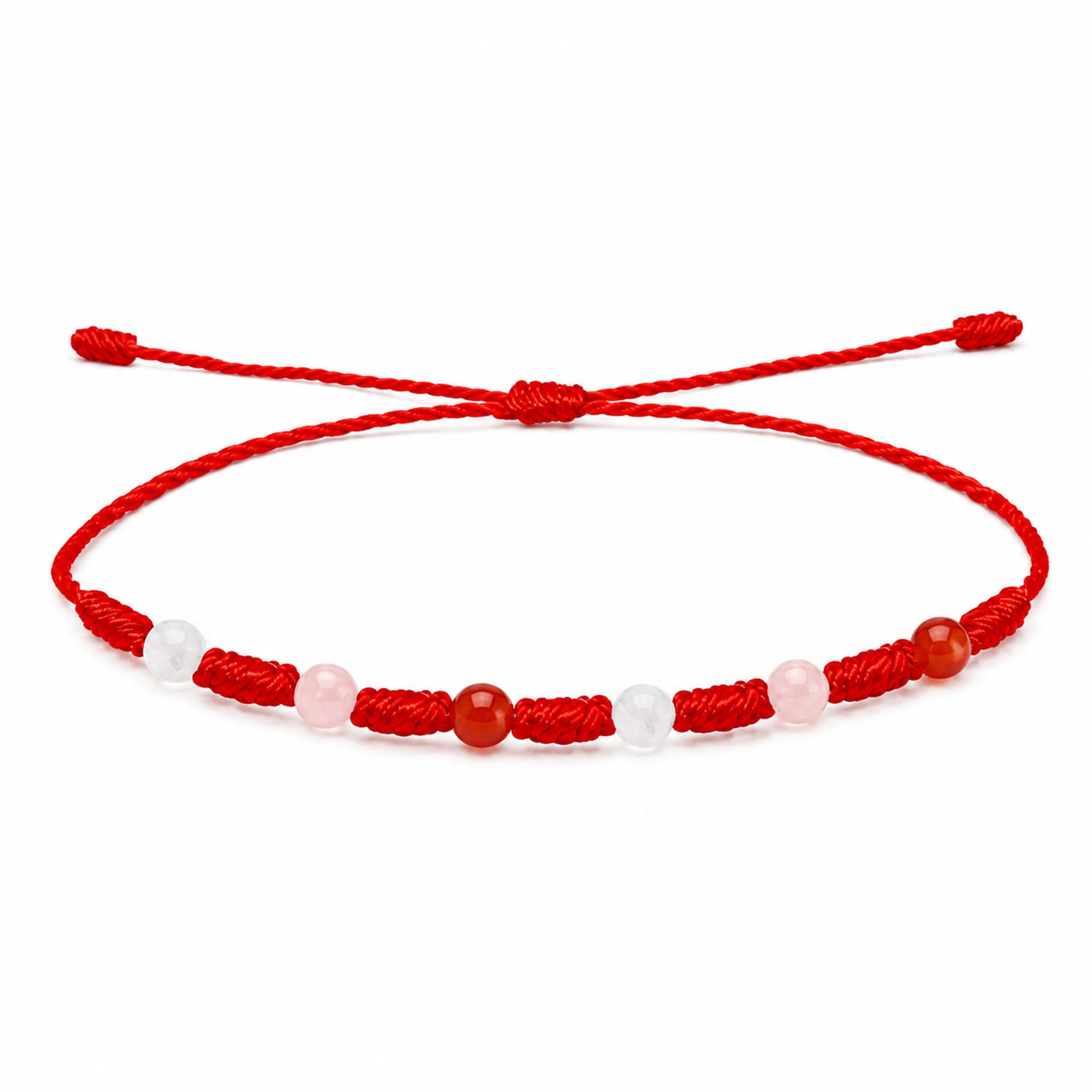 PULSERA 7 NUDOS CON  CARNEOLA+CUARZO BLANCO+CUARZO ROSA 4MM