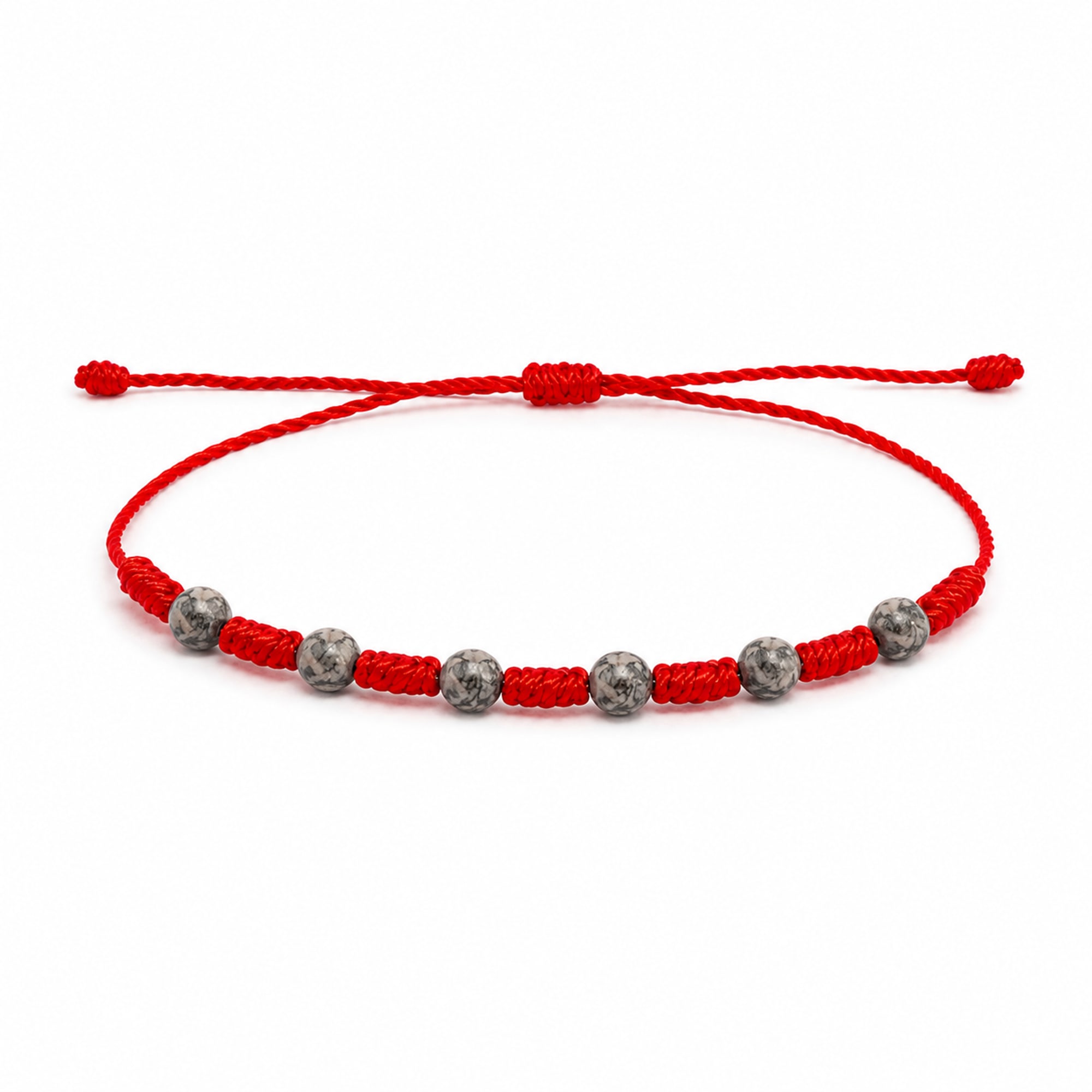 PULSERA 7 NUDOS CON  JASPE PICASSO GRIS 4MM