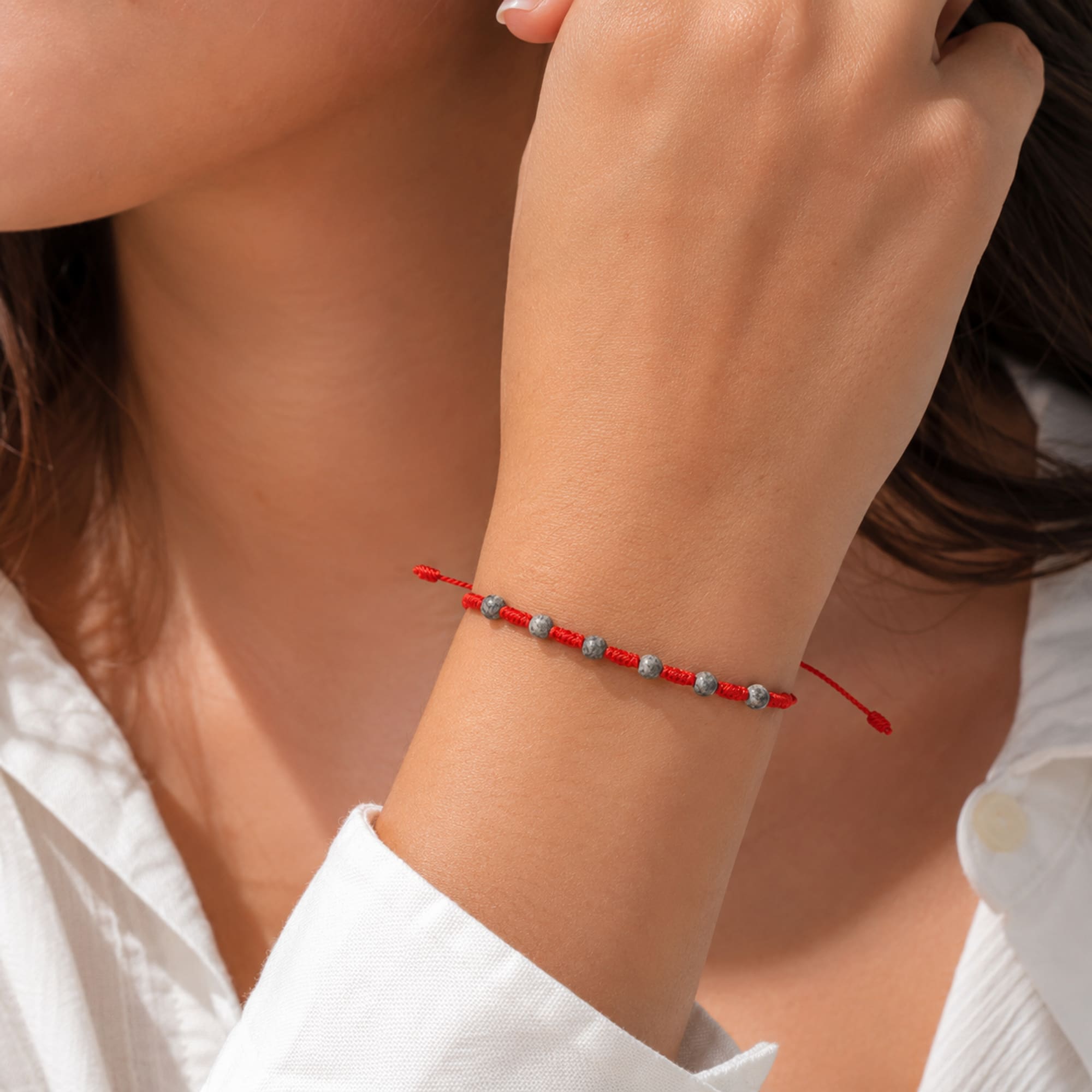 PULSERA 7 NUDOS CON  JASPE PICASSO GRIS 4MM