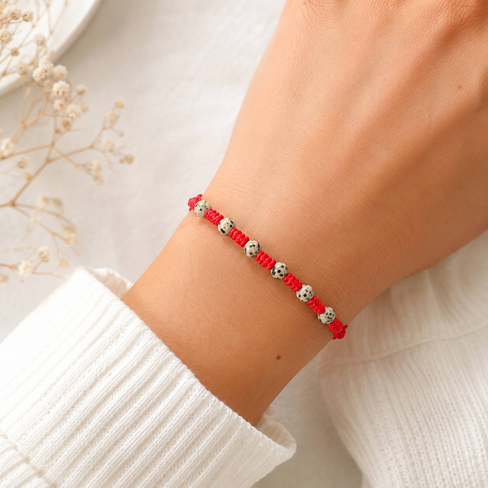 PULSERA 7 NUDOS CON  JASPE DALMATA 4MM