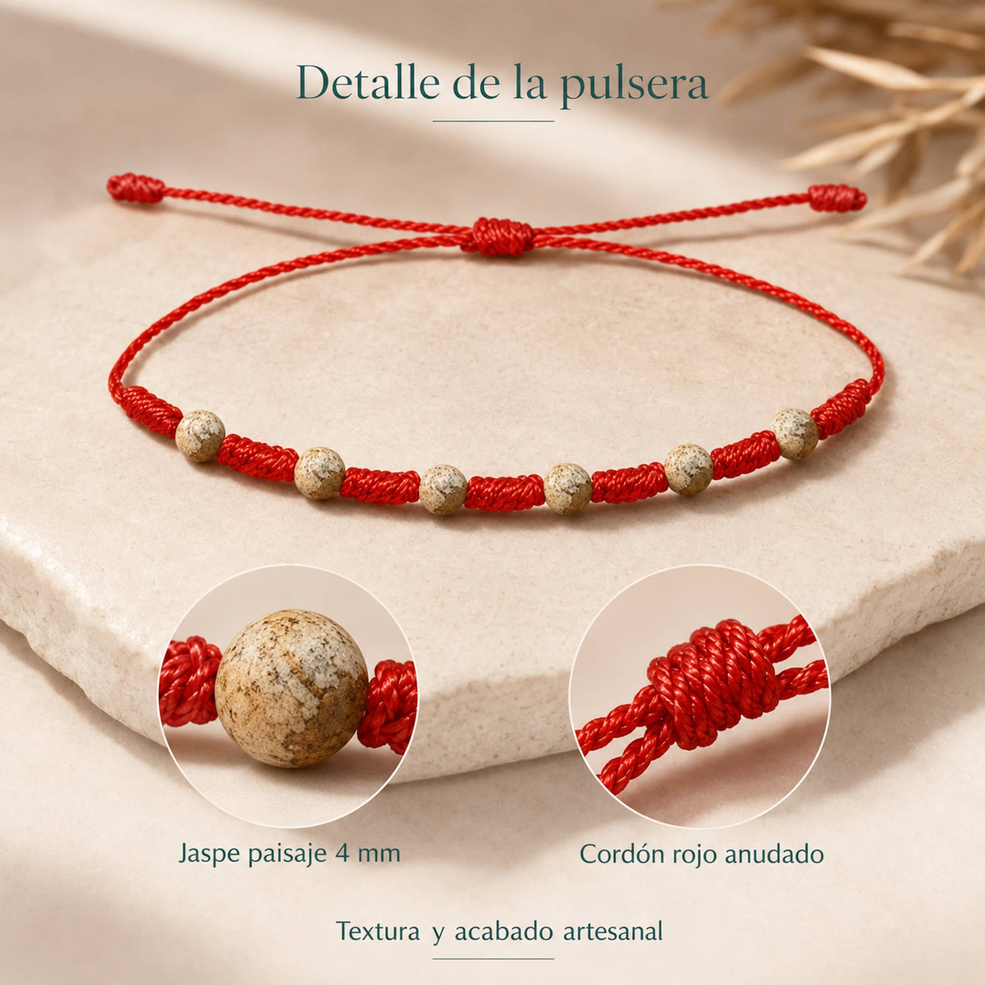 PULSERA 7 NUDOS CON  JASPE PAISAJE 4MM