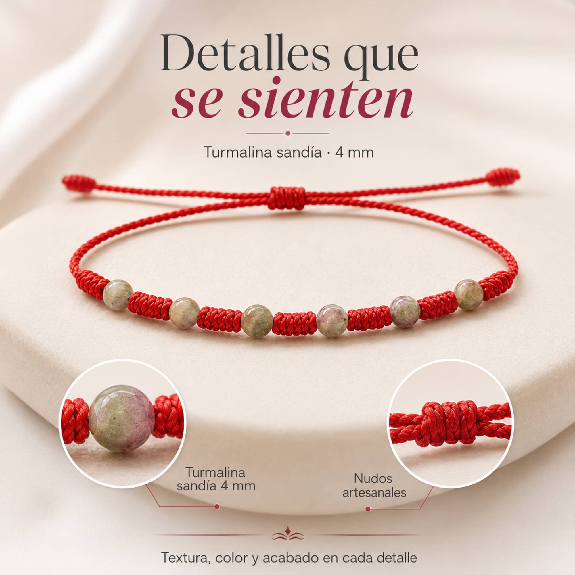 PULSERA 7 NUDOS CON  TURMALINA SANDÍA 4MM