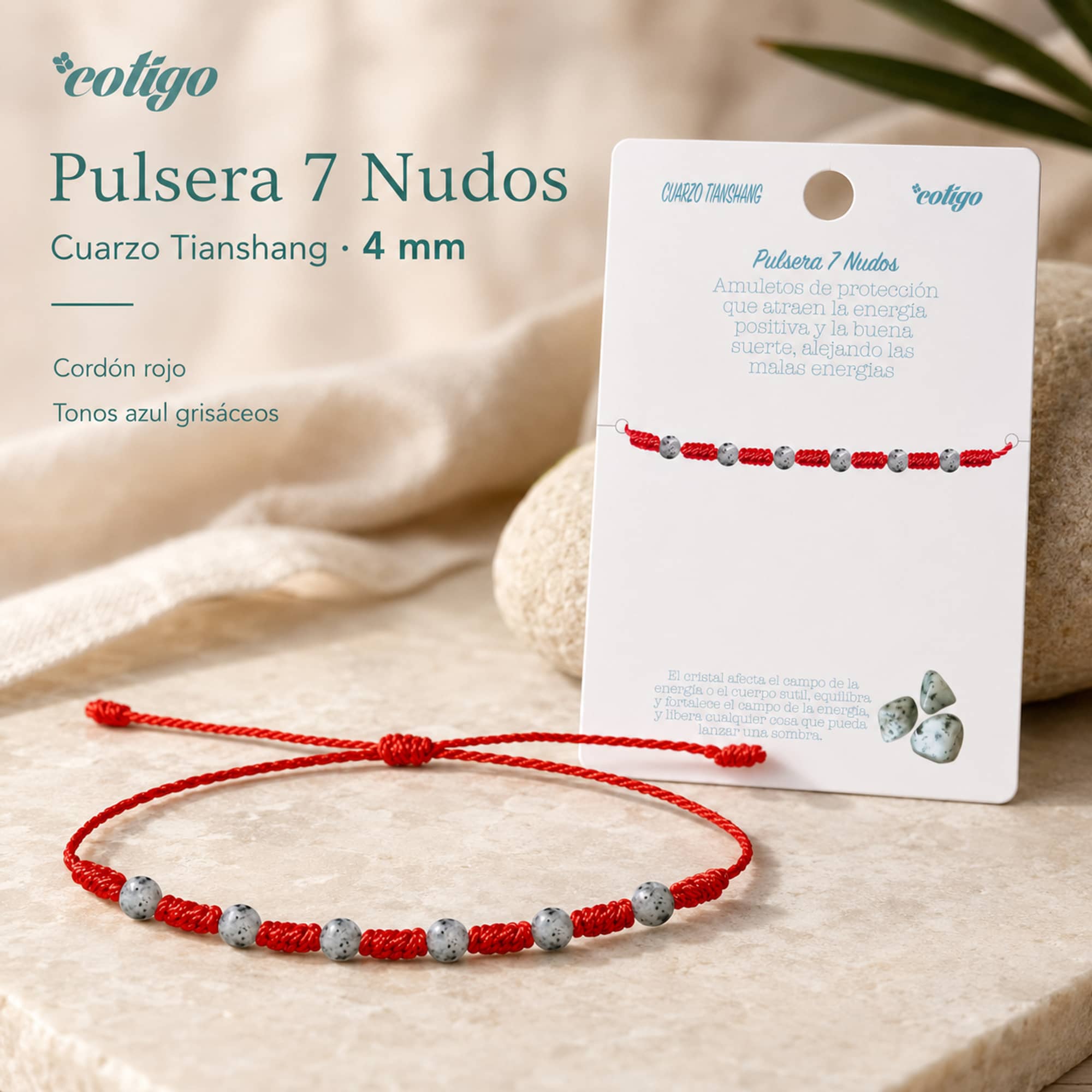 PULSERA 7 NUDOS CON  CUARZO TIANSHANG 4MM