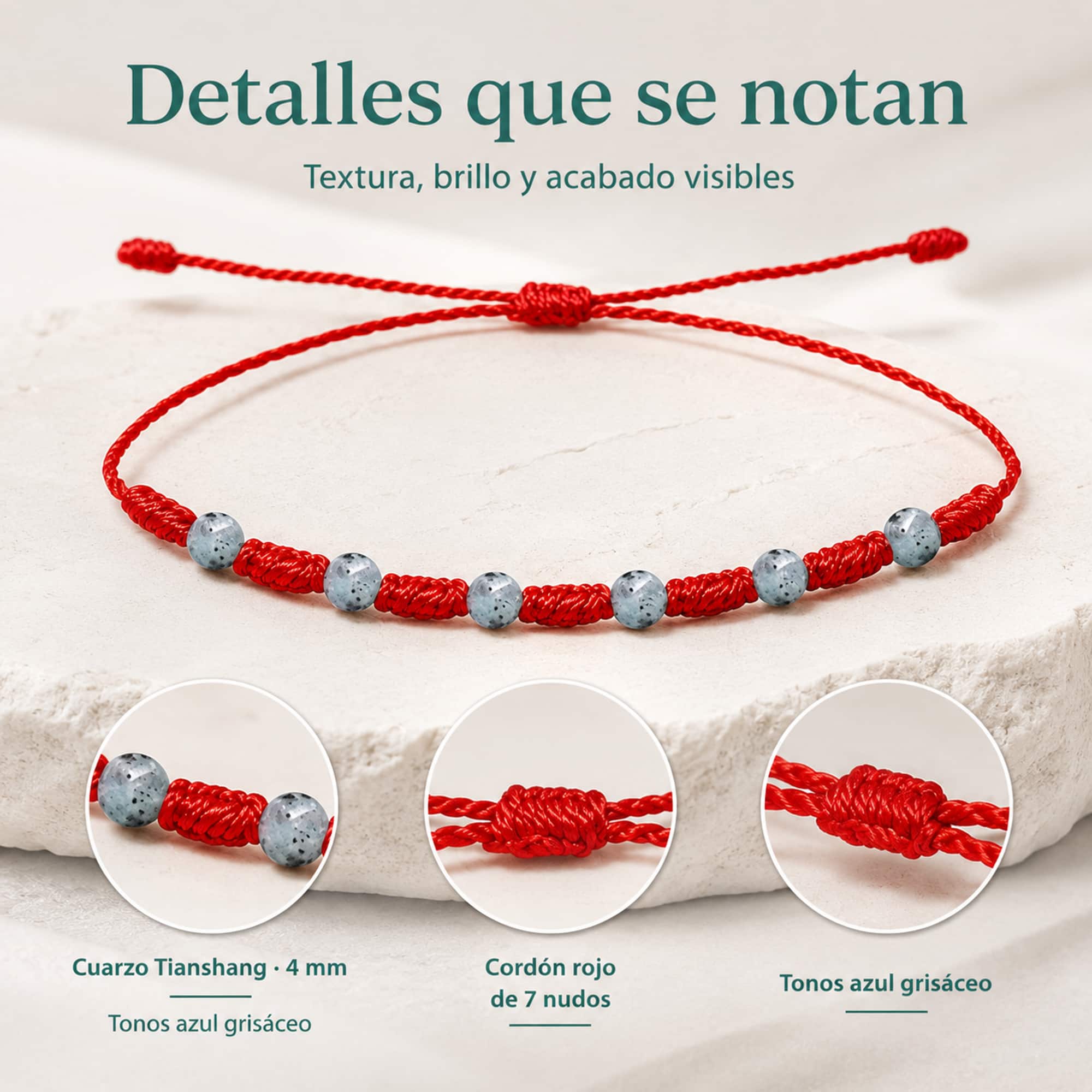 PULSERA 7 NUDOS CON  CUARZO TIANSHANG 4MM