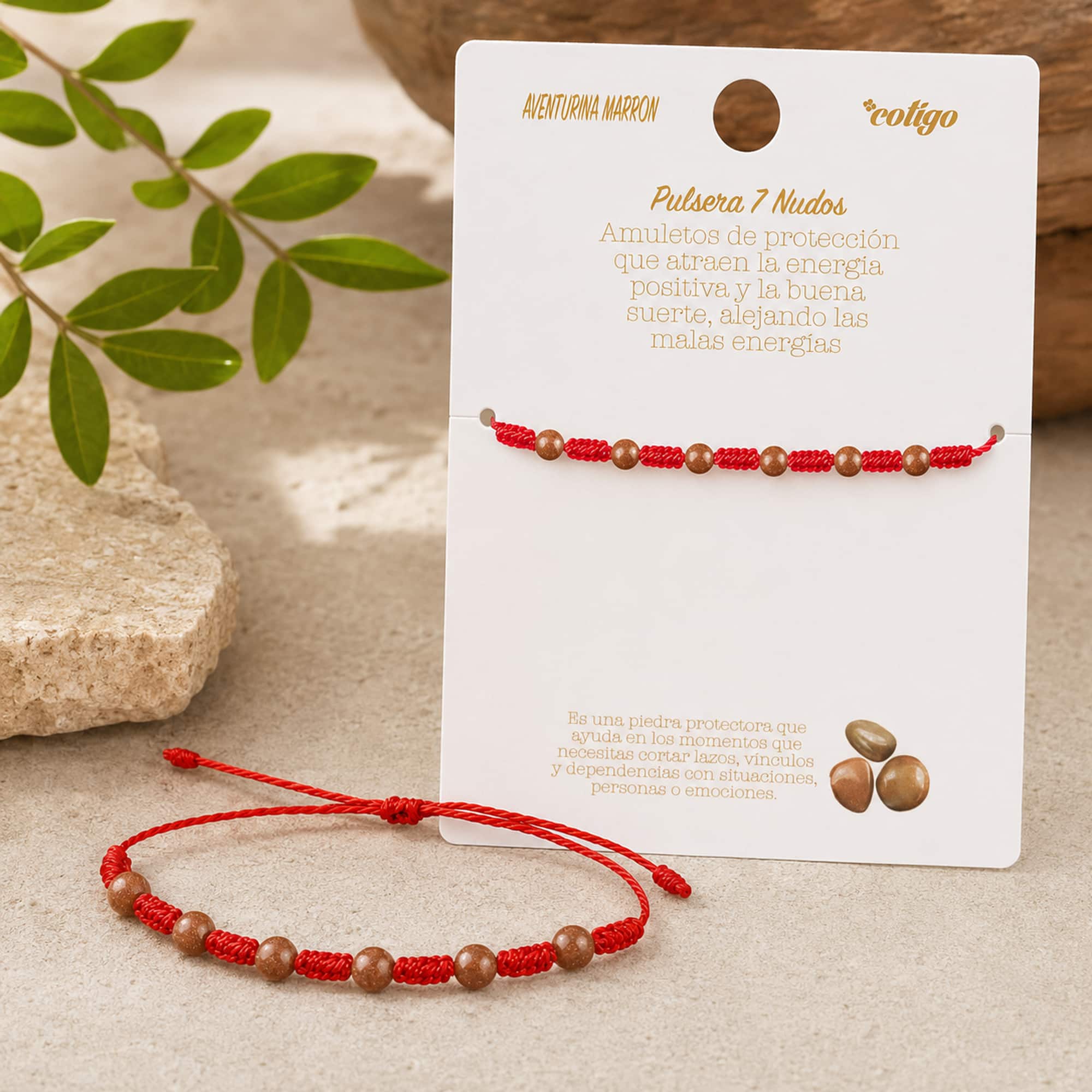 PULSERA 7 NUDOS CON  AVENTURINA MARRON 4MM