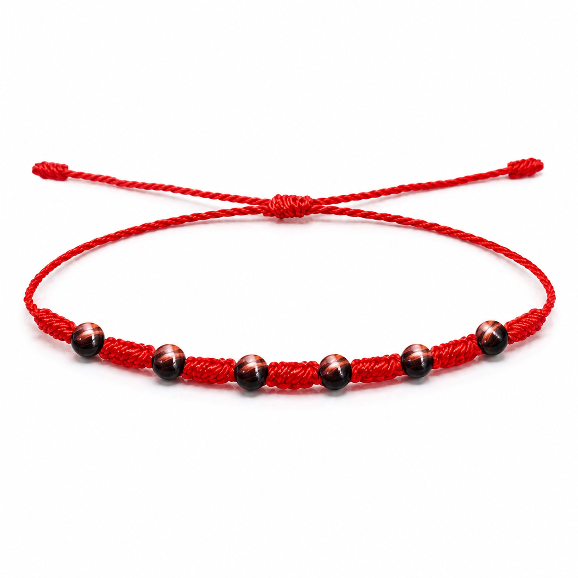 PULSERA 7 NUDOS CON  OJO TIGRE ROJO 4MM