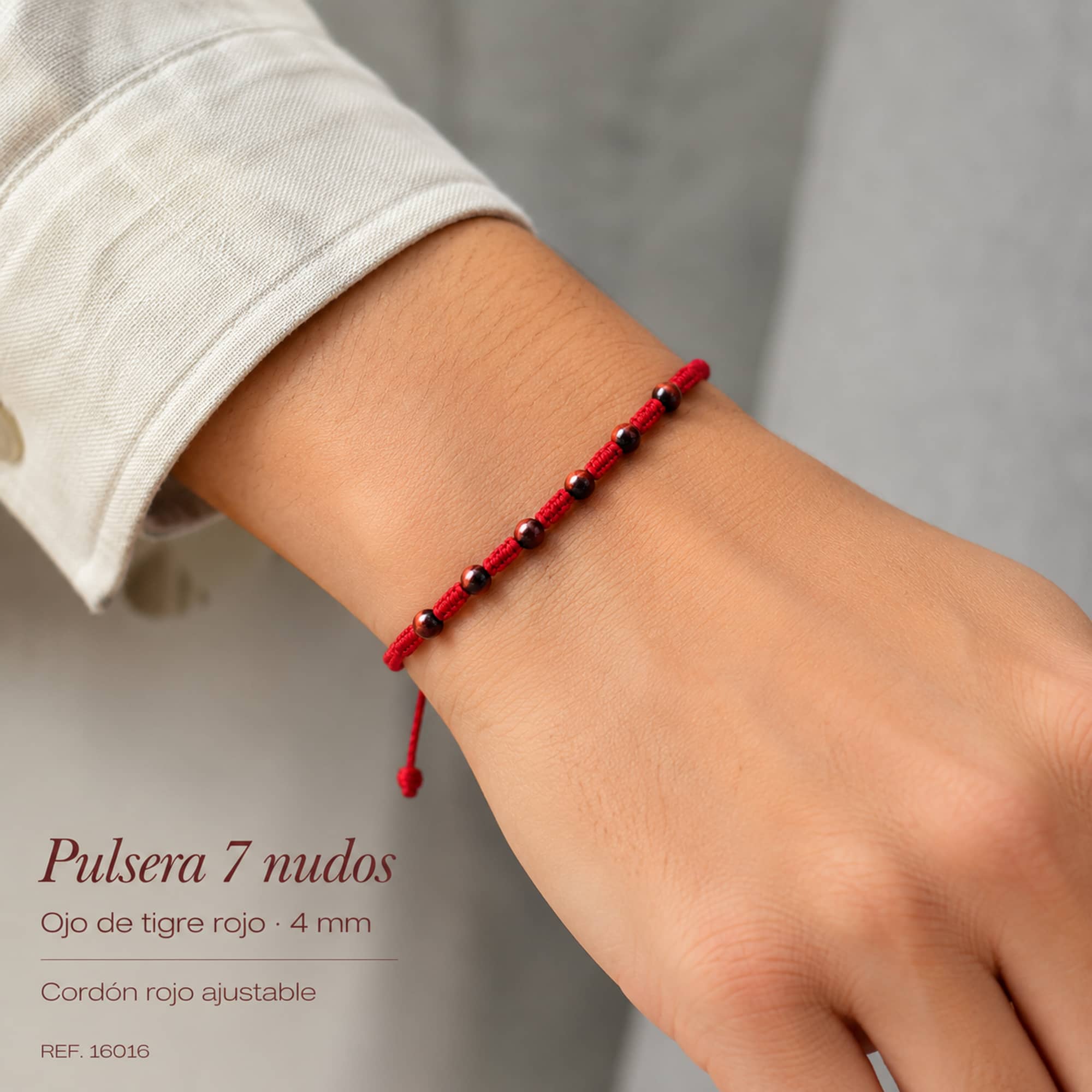 PULSERA 7 NUDOS CON  OJO TIGRE ROJO 4MM