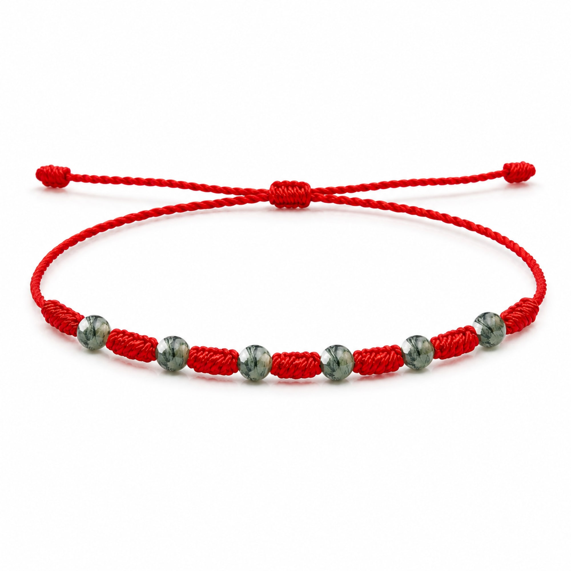 PULSERA 7 NUDOS CON  AGATA DE MUSGO 4MM