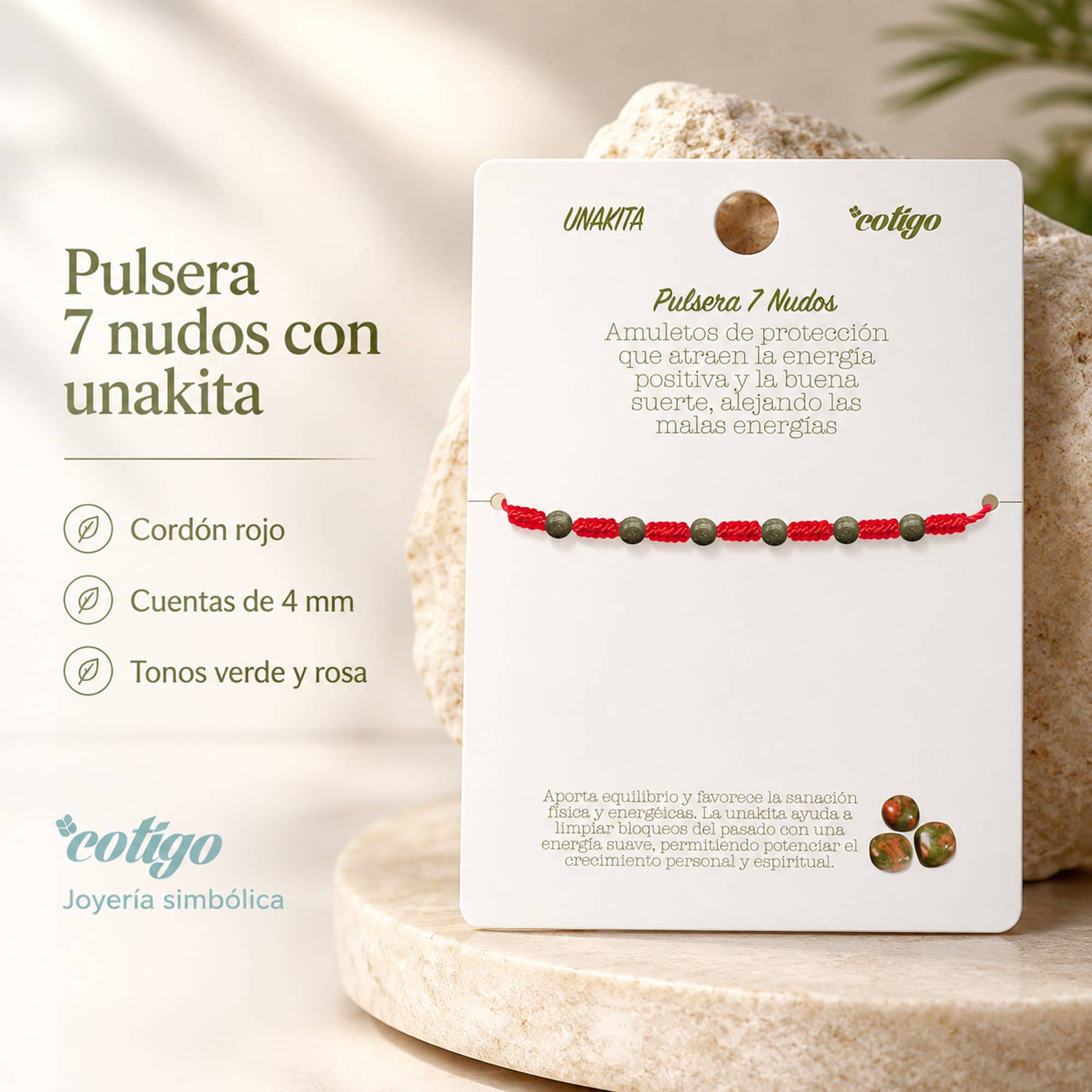 PULSERA 7 NUDOS CON  UNAKITA 4MM