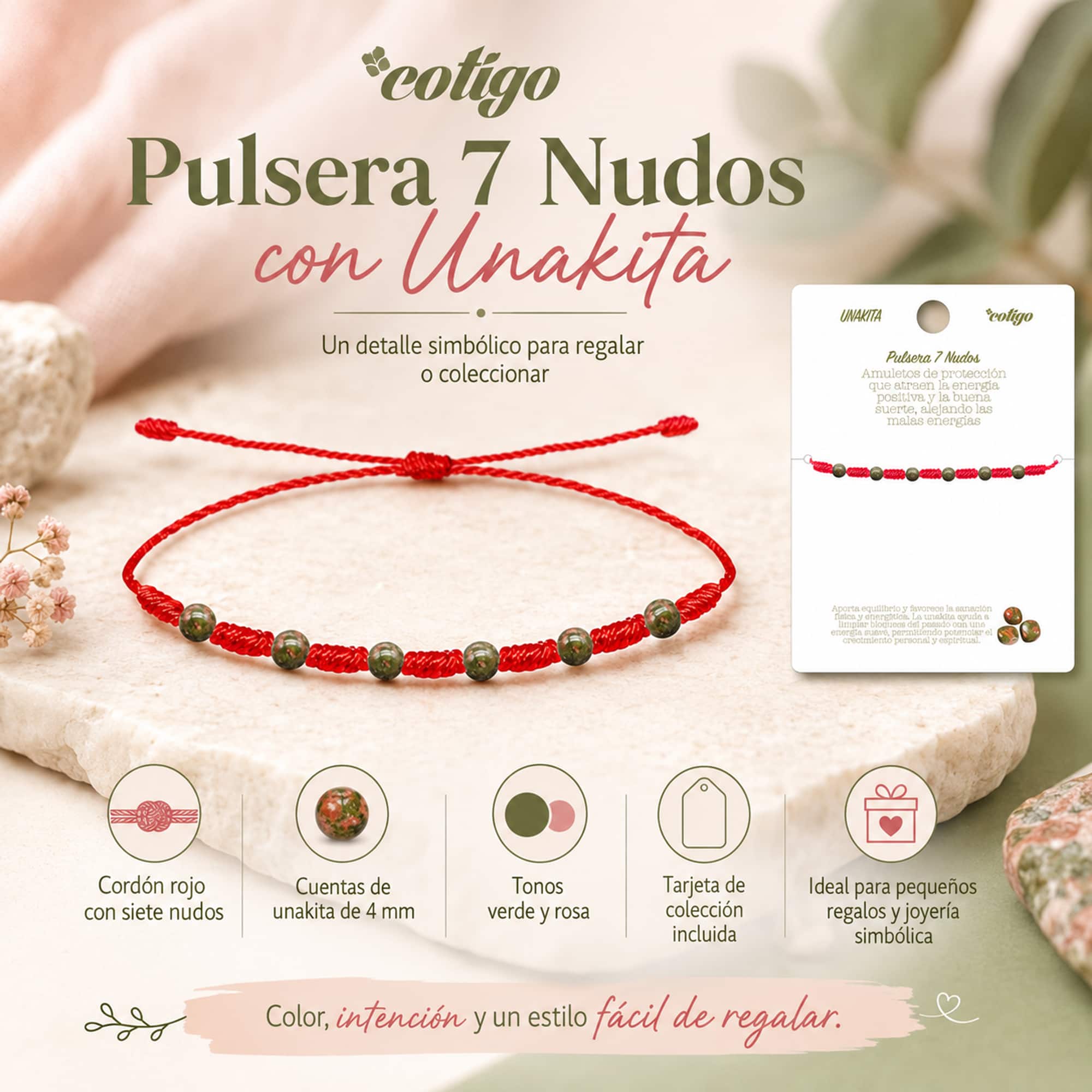 PULSERA 7 NUDOS CON  UNAKITA 4MM