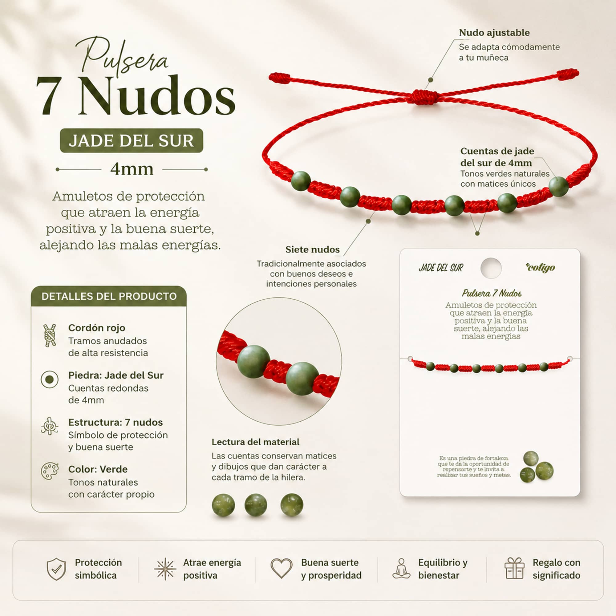 PULSERA 7 NUDOS CON  JADE DEL SUR 4MM