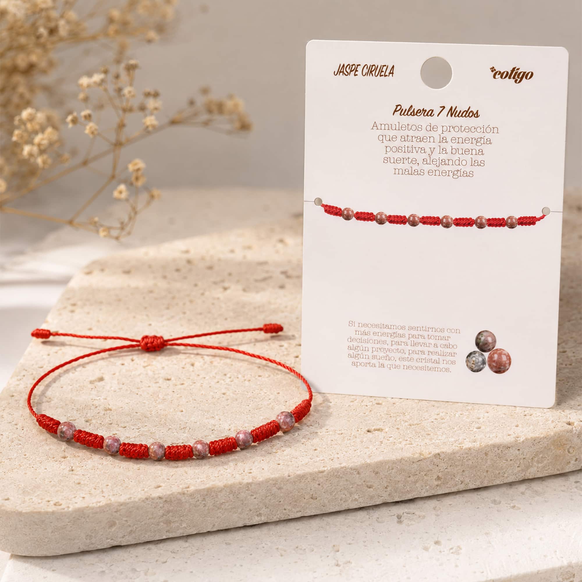 PULSERA 7 NUDOS CON  JASPE CIRUELA 4MM