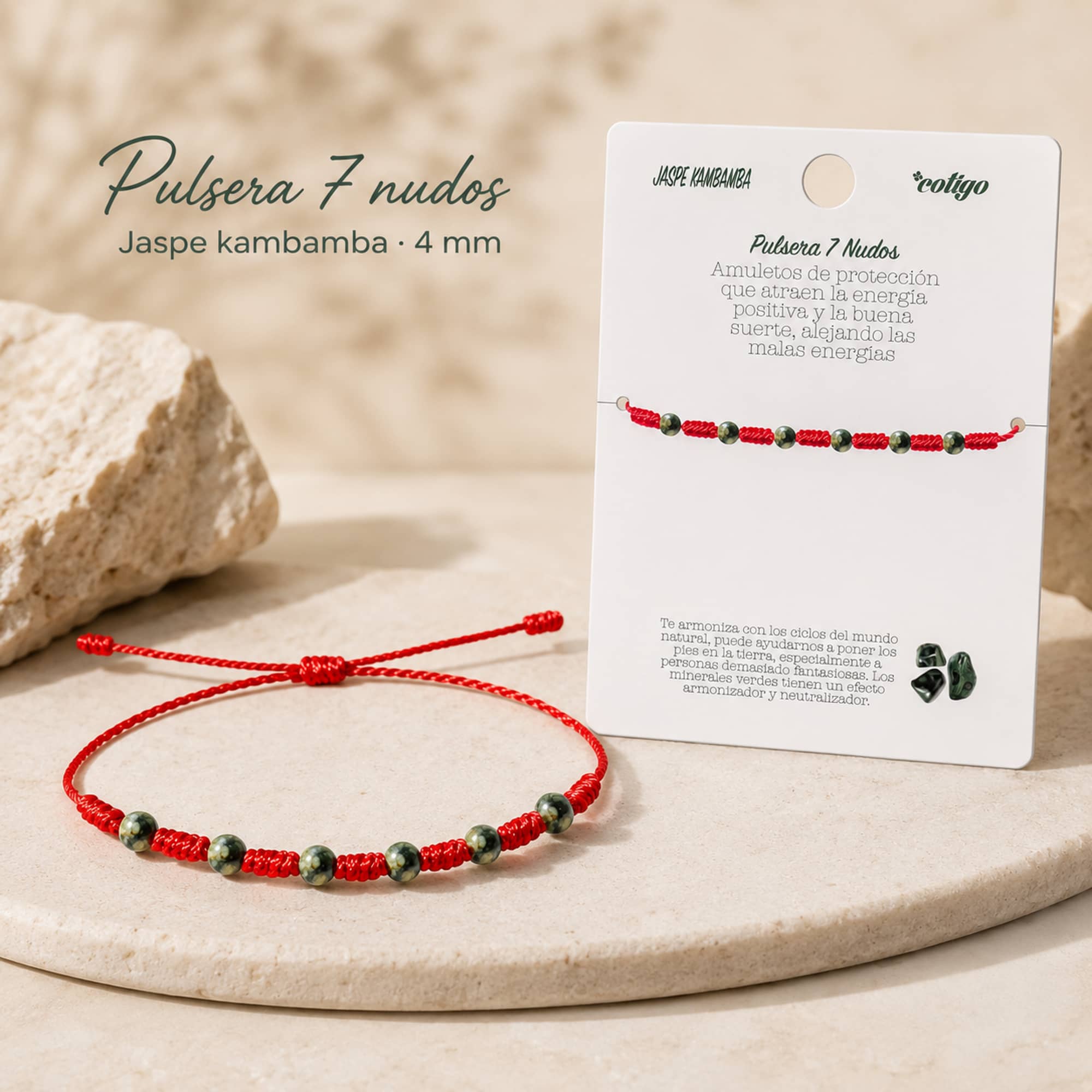 PULSERA 7 NUDOS CON  JASPE KAMBAMBA 4MM