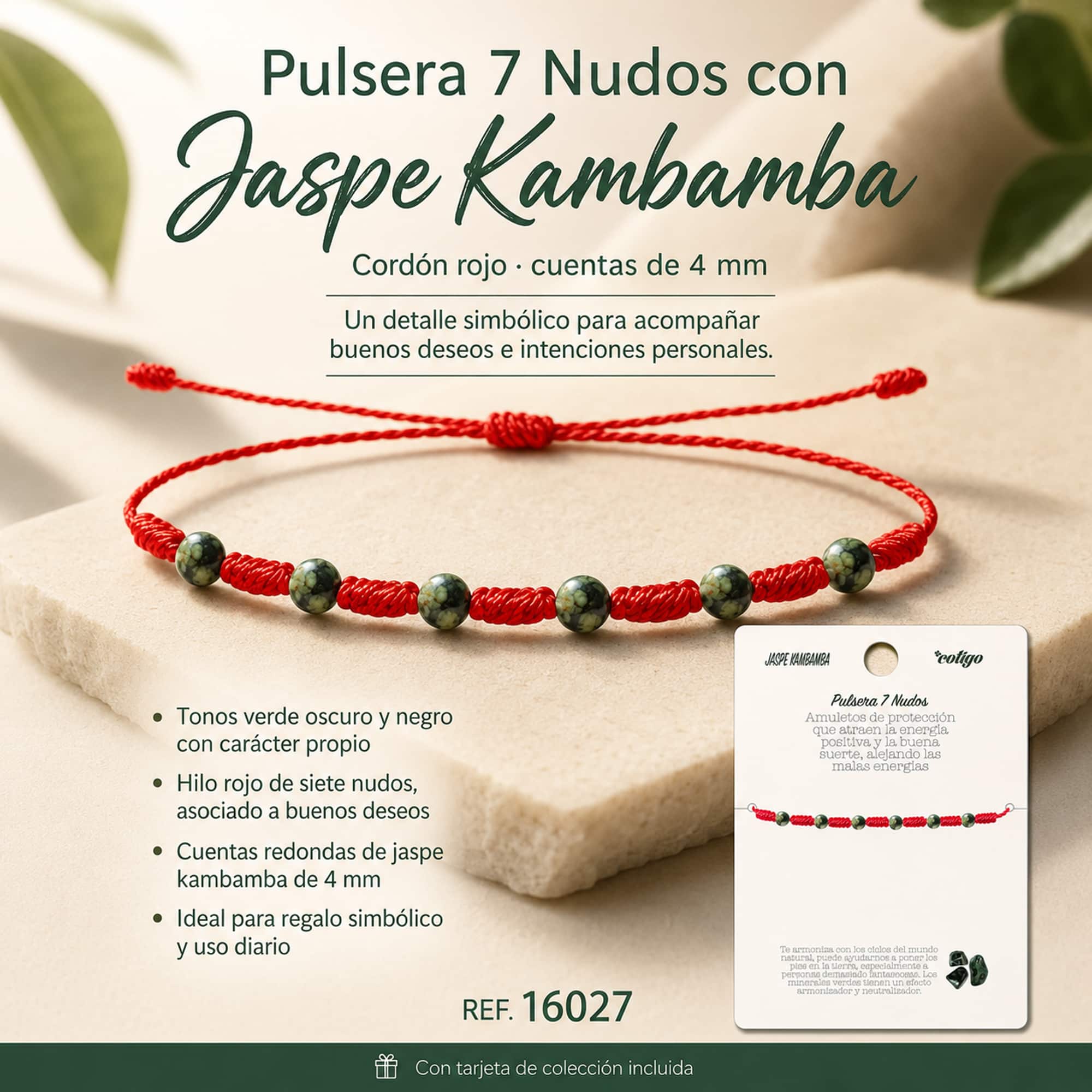 PULSERA 7 NUDOS CON  JASPE KAMBAMBA 4MM
