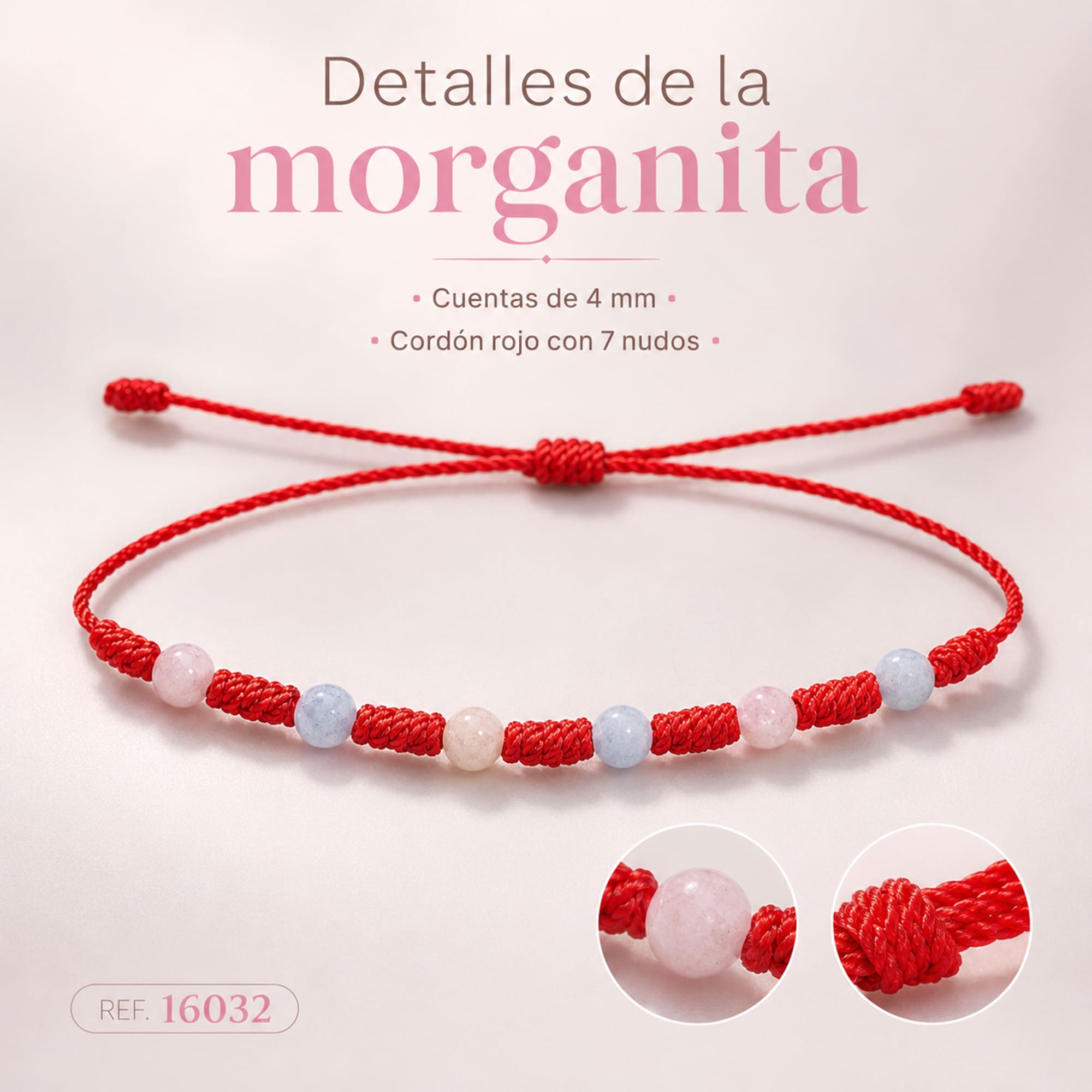 PULSERA 7 NUDOS CON  MORGANITA 4MM