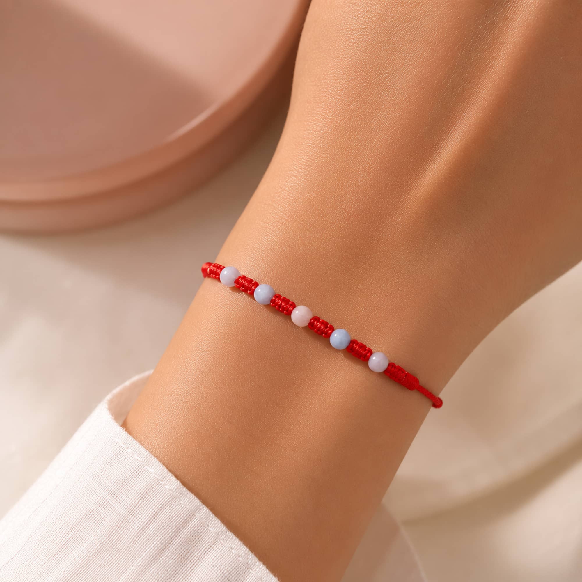 PULSERA 7 NUDOS CON  MORGANITA 4MM