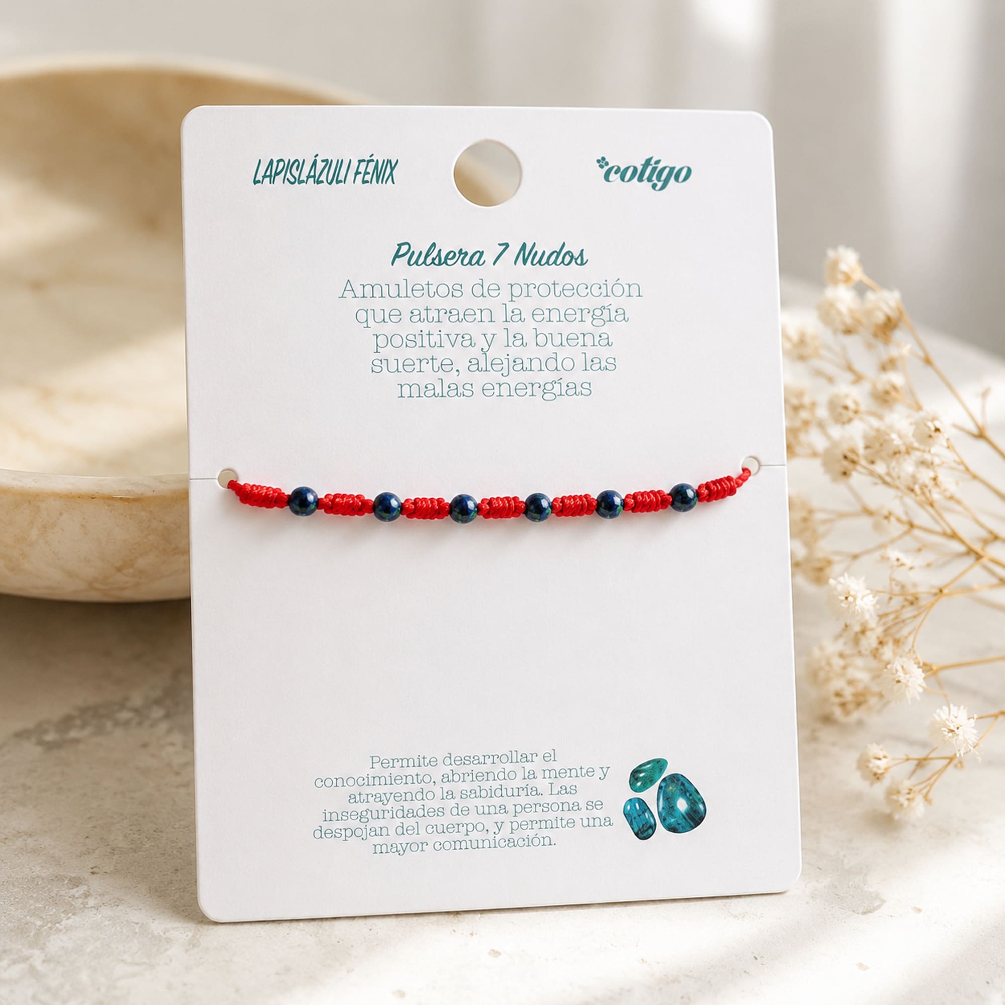 PULSERA 7 NUDOS CON  LAPISLAZULI FÉNIX 4MM