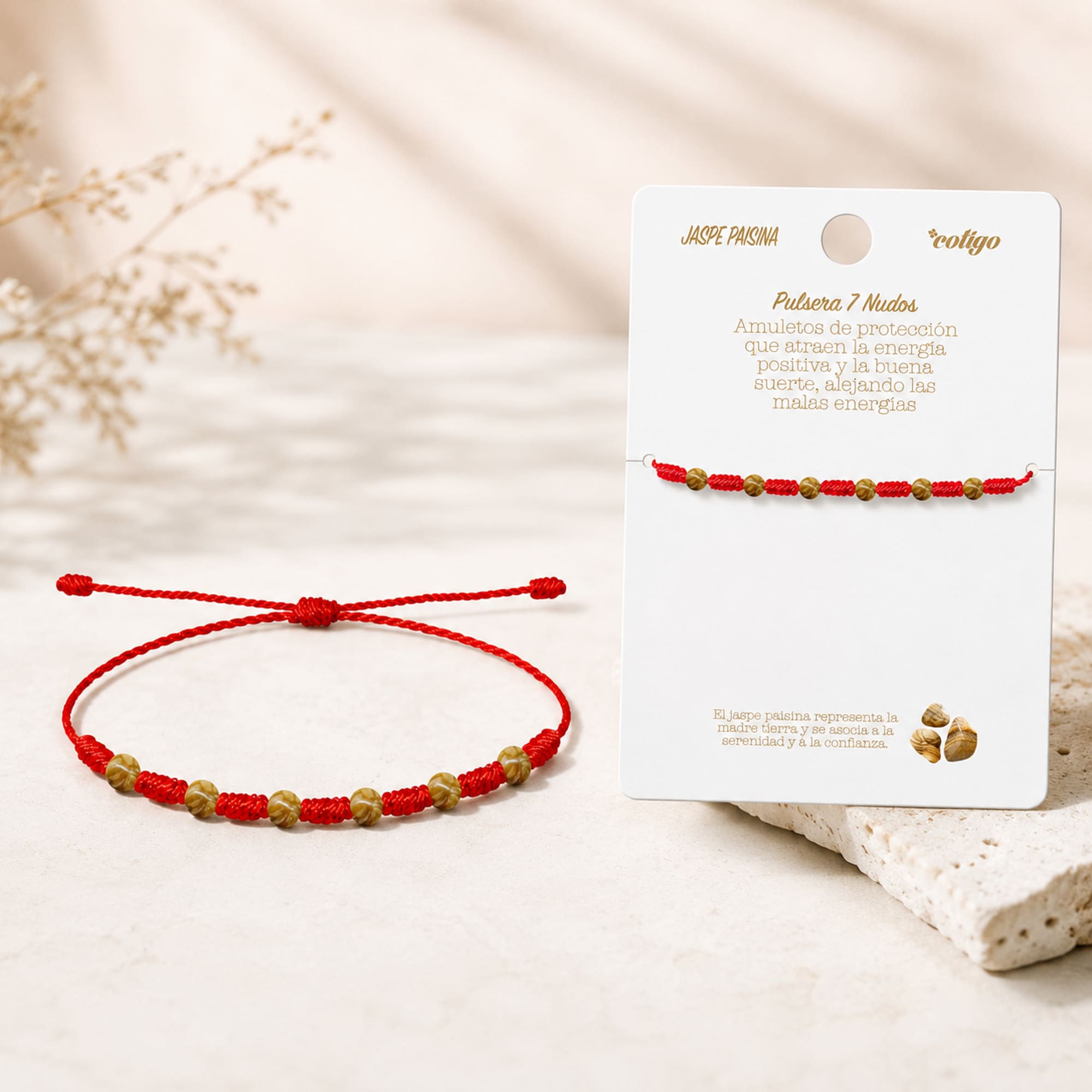 PULSERA 7 NUDOS CON  JASPE PAISINA 4MM