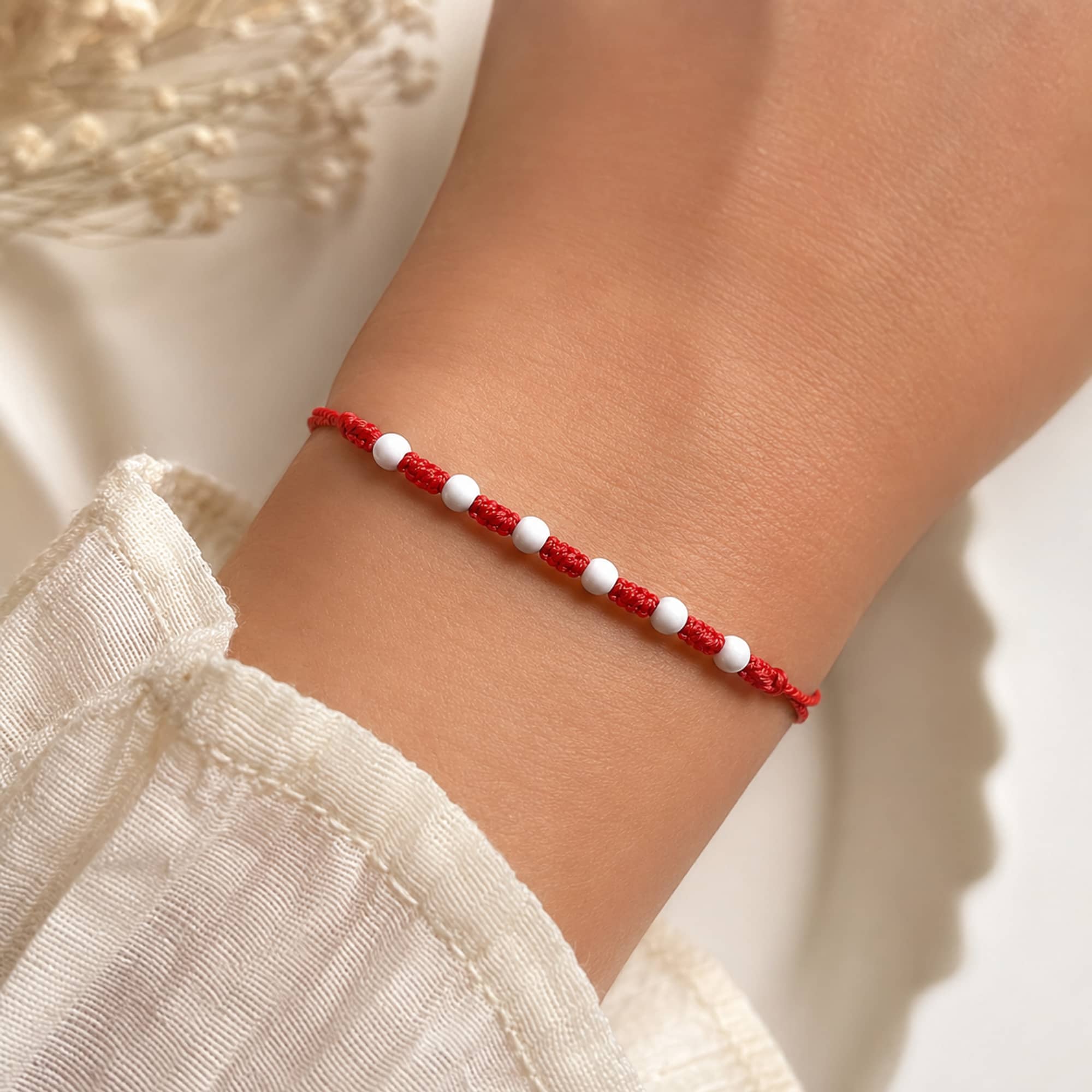 PULSERA 7 NUDOS CON  JASPE BLANCO 4MM