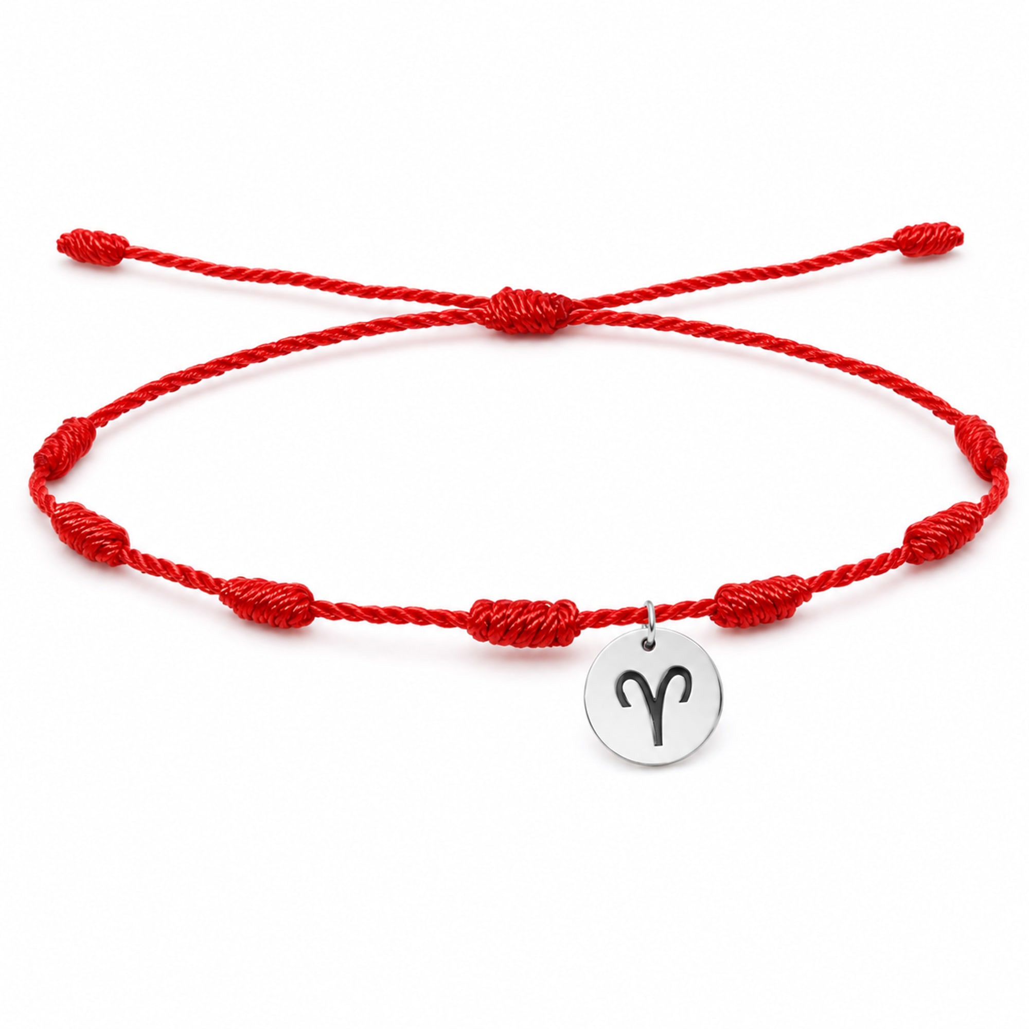 PULSERA 7 NUDOS CON ARIES ACERO. COLOR PLATEADO
