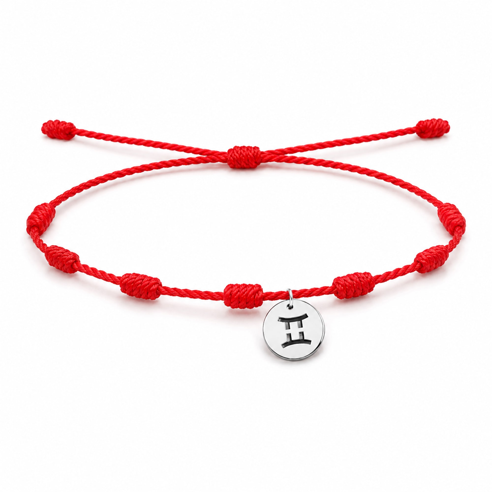 PULSERA 7 NUDOS CON GEMINIS ACERO. COLOR PLATEADO