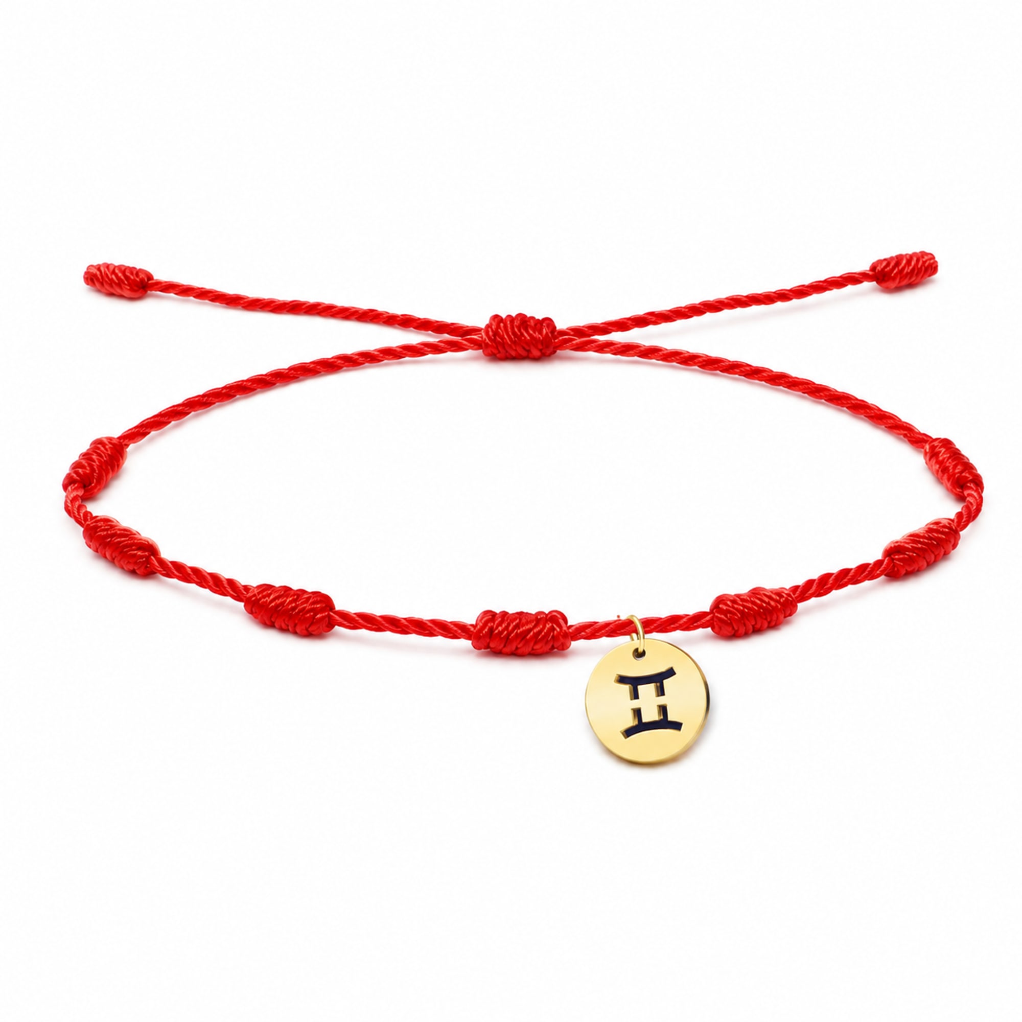 PULSERA 7 NUDOS CON GEMINIS ACERO. COLOR DORADO