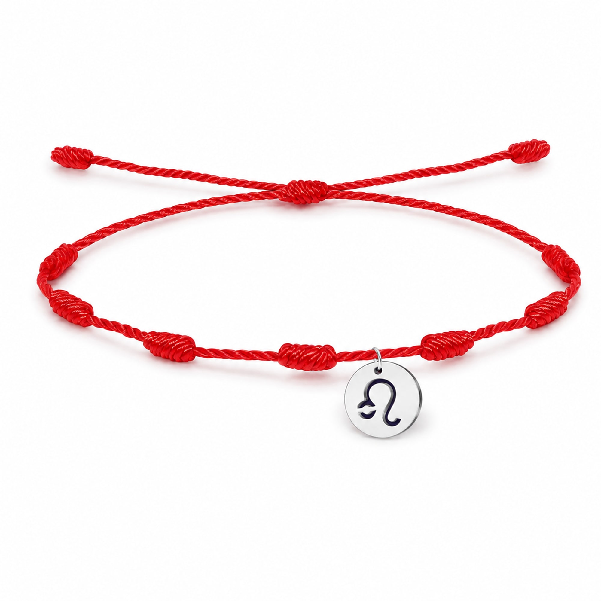 PULSERA 7 NUDOS CON LEO ACERO. COLOR PLATEADO