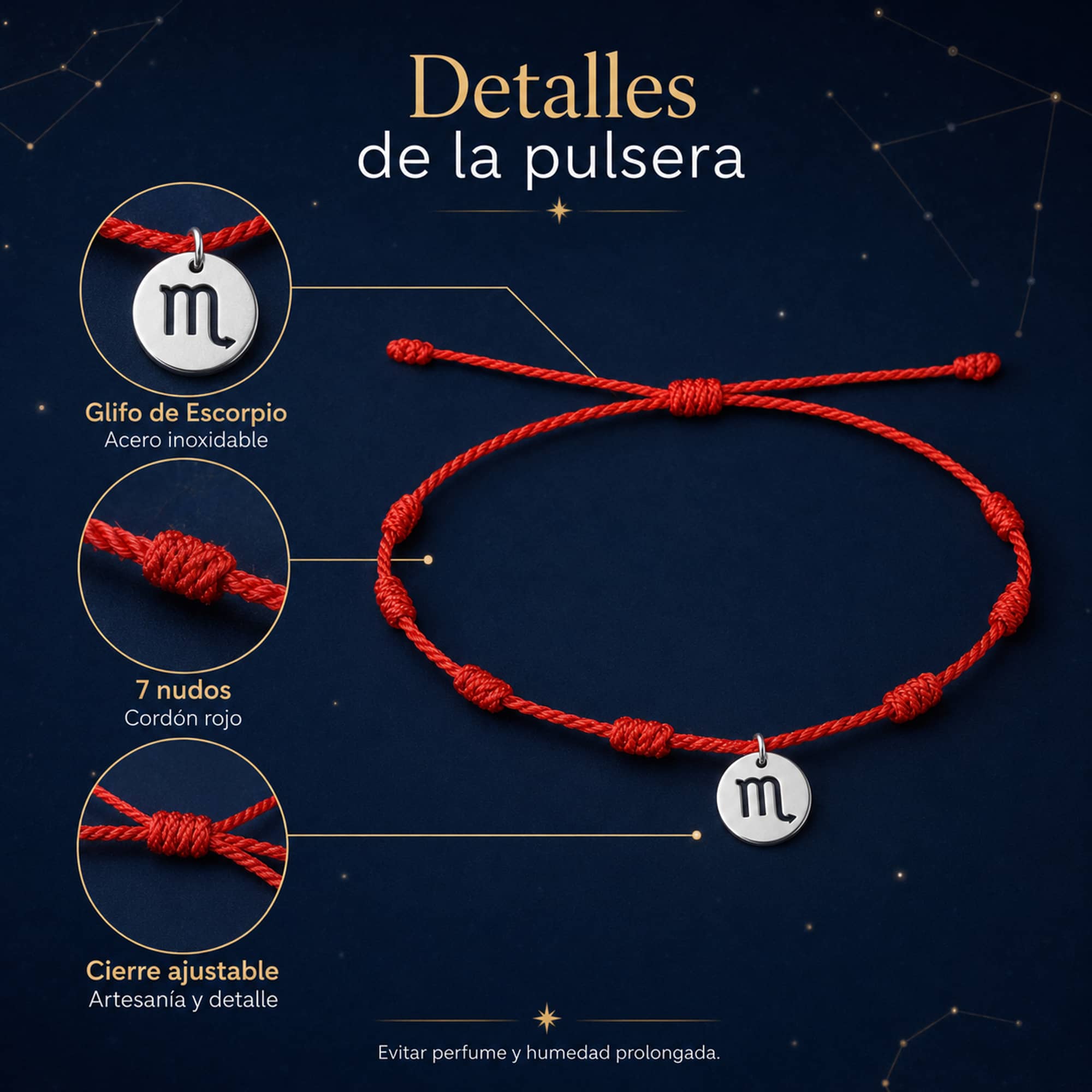 PULSERA 7 NUDOS CON ESCORPIO ACERO. COLOR PLATEADO