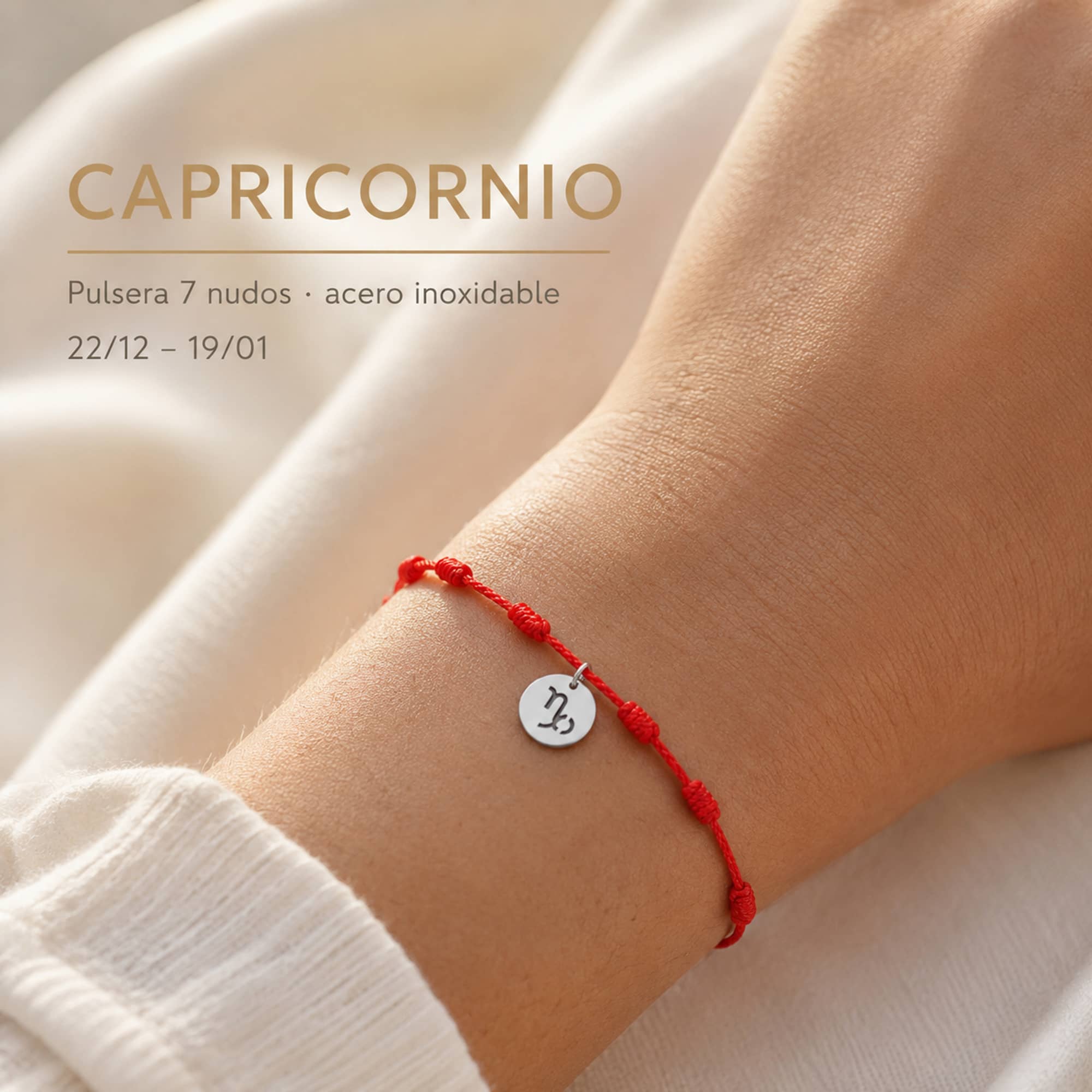 PULSERA 7 NUDOS CON CAPRICORNIO ACERO. COLOR PLATEADO