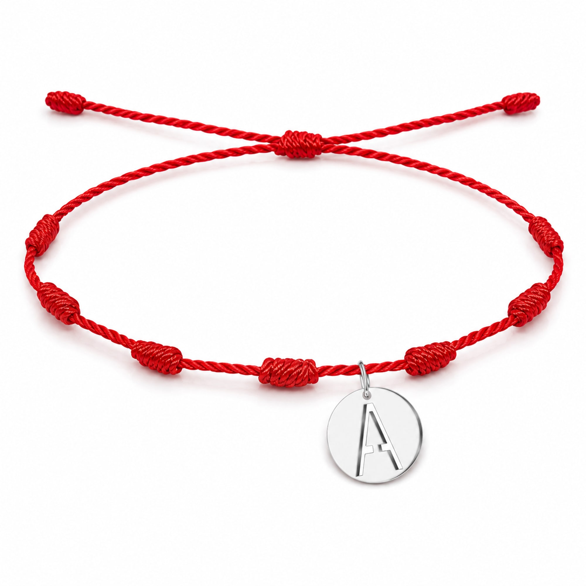 PULSERA 7 NUDOS CON LETRA A COLOR PLATEADO