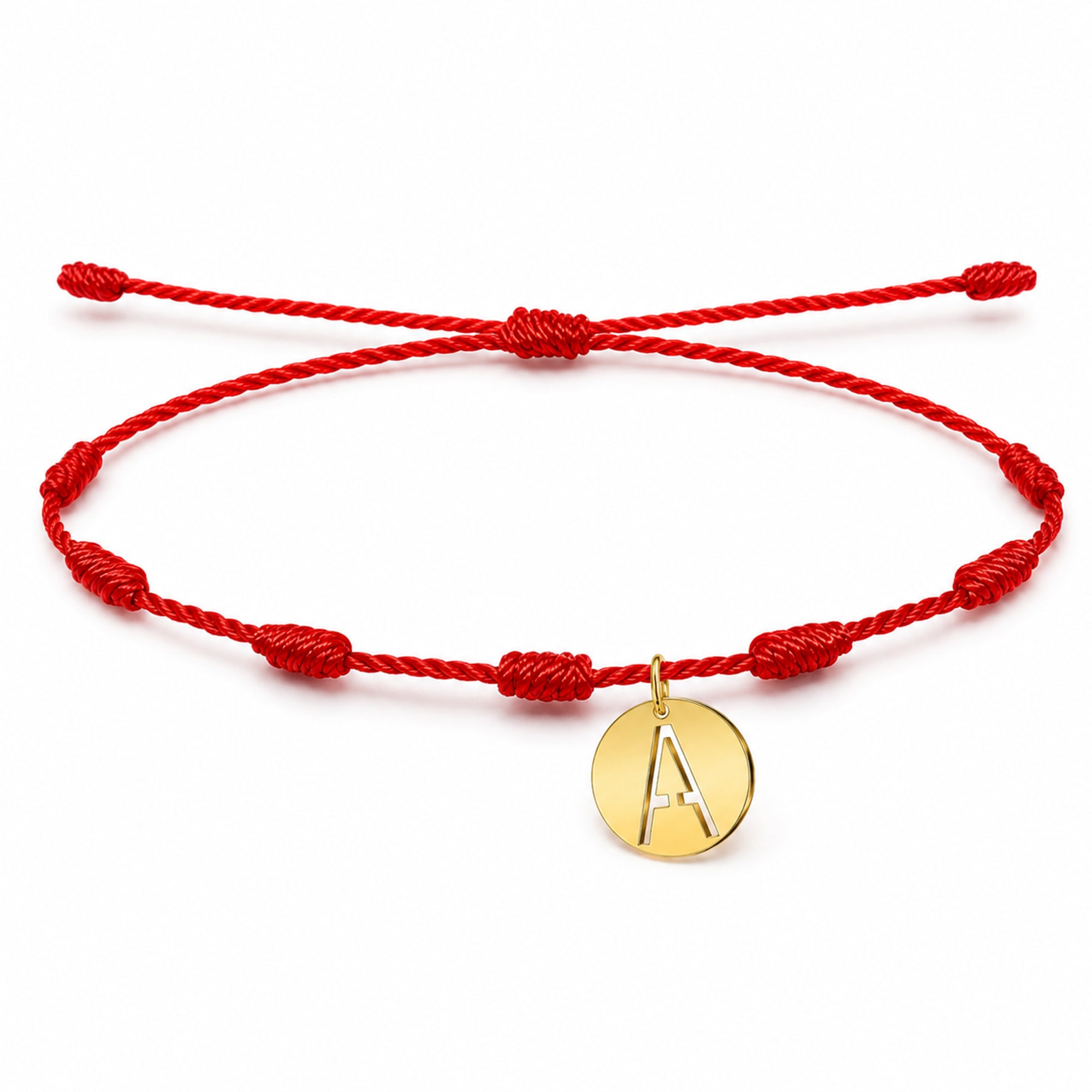 PULSERA 7 NUDOS CON LETRA A COLOR DORADO