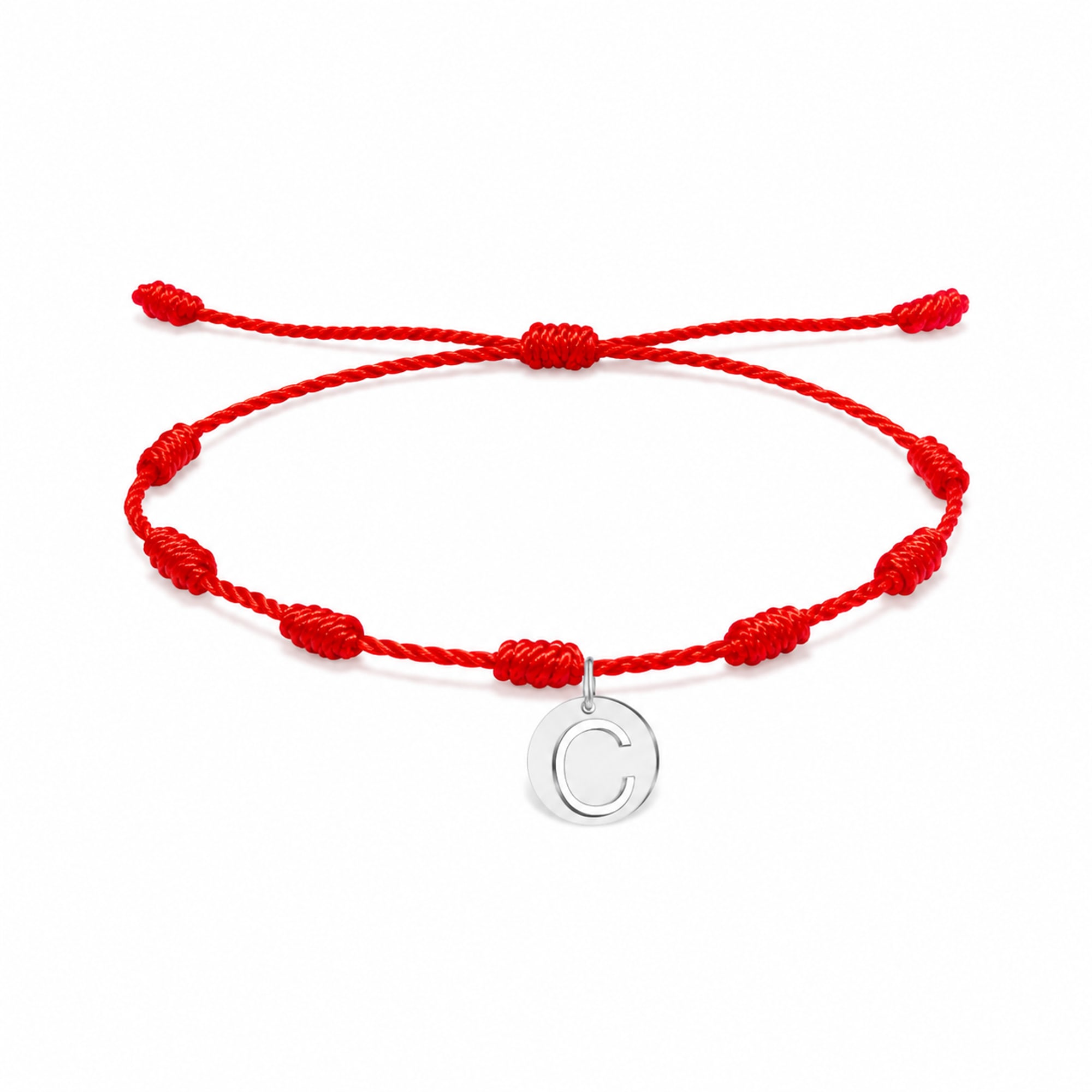 PULSERA 7 NUDOS CON LETRA C COLOR PLATEADO