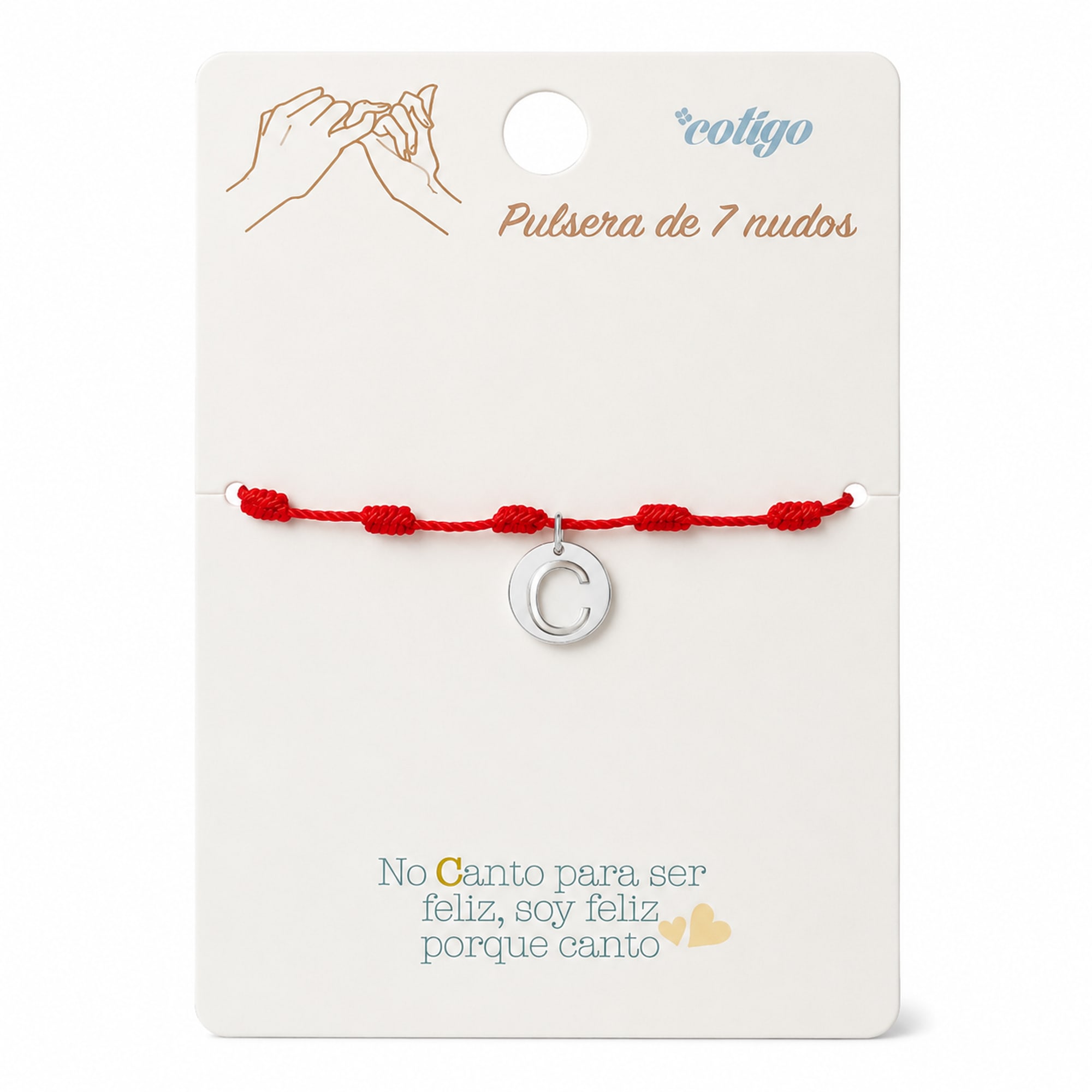PULSERA 7 NUDOS CON LETRA C COLOR PLATEADO