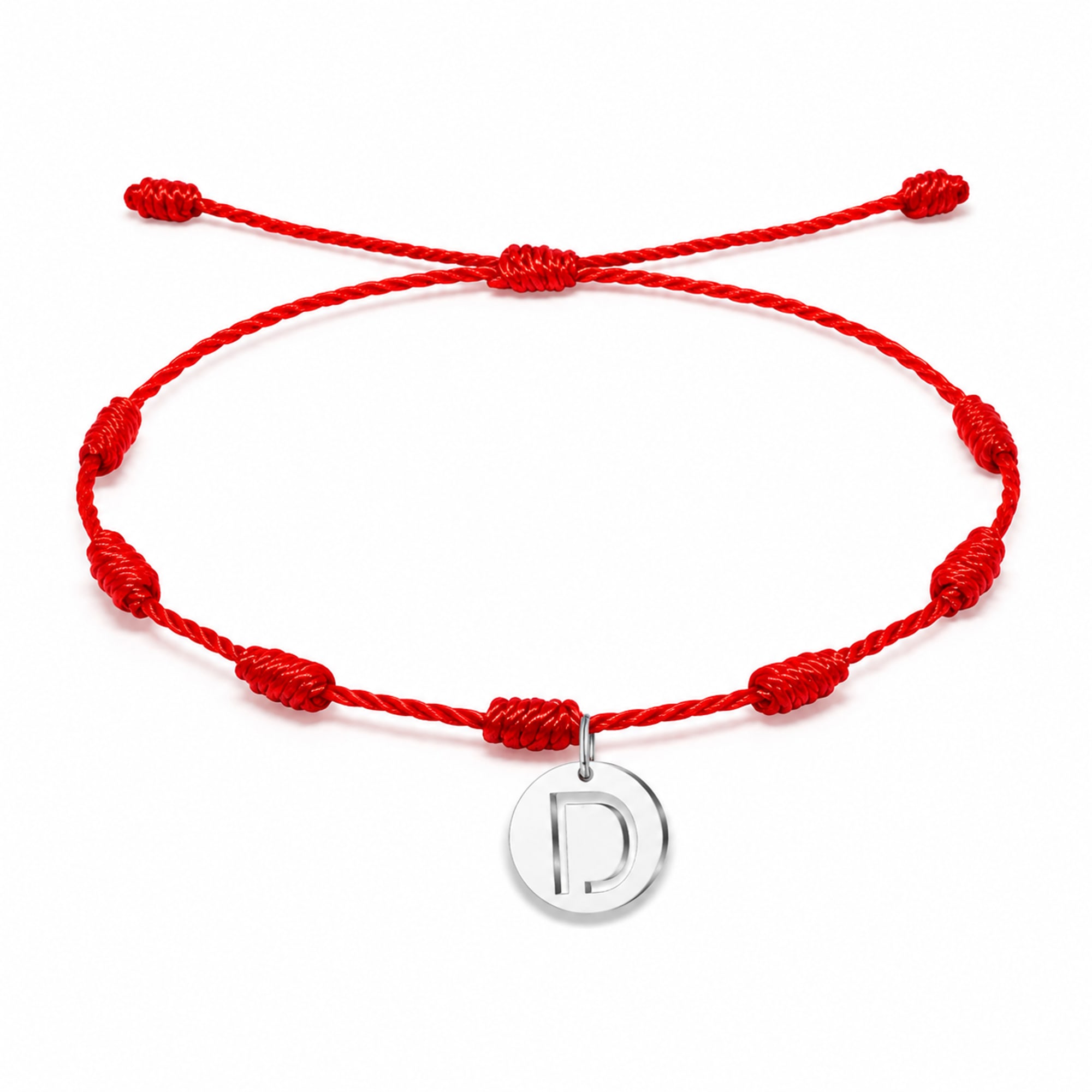 PULSERA 7 NUDOS CON LETRA D COLOR PLATEADO