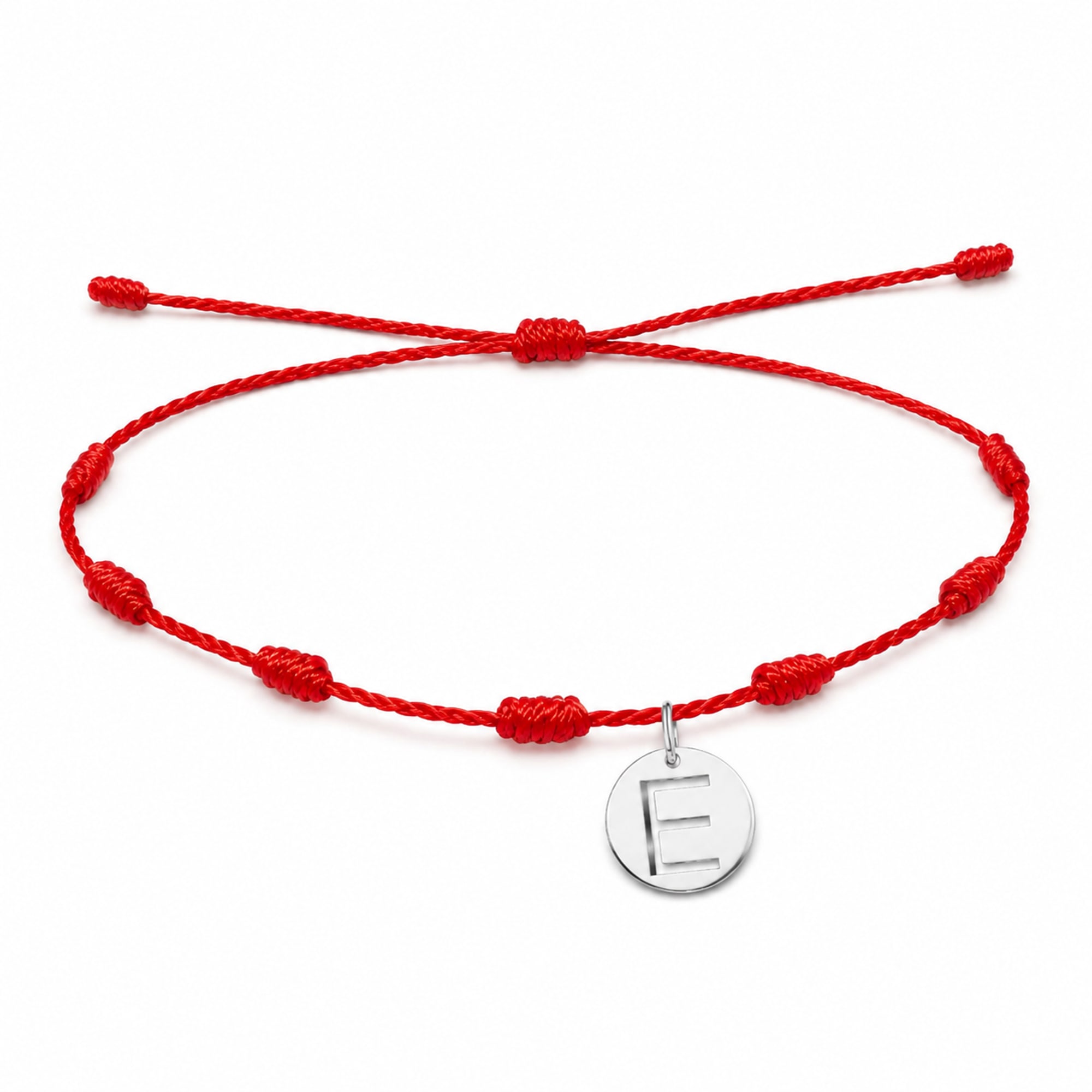 PULSERA 7 NUDOS CON LETRA E COLOR PLATEADO