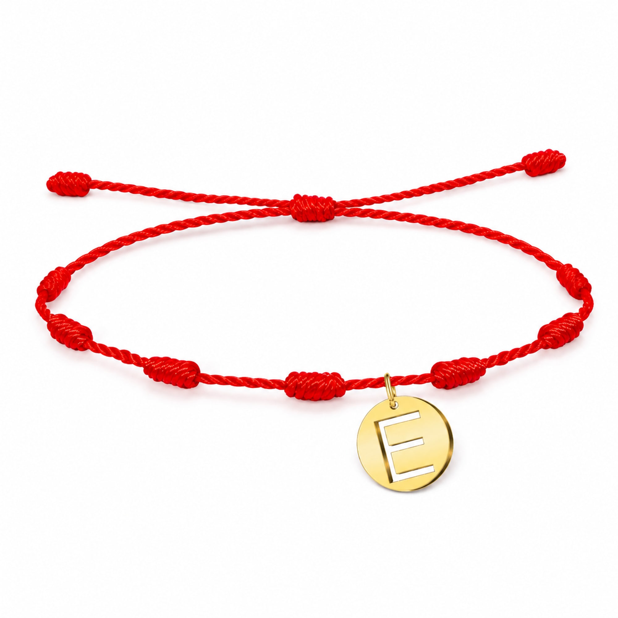 PULSERA 7 NUDOS CON LETRA E COLOR DORADO